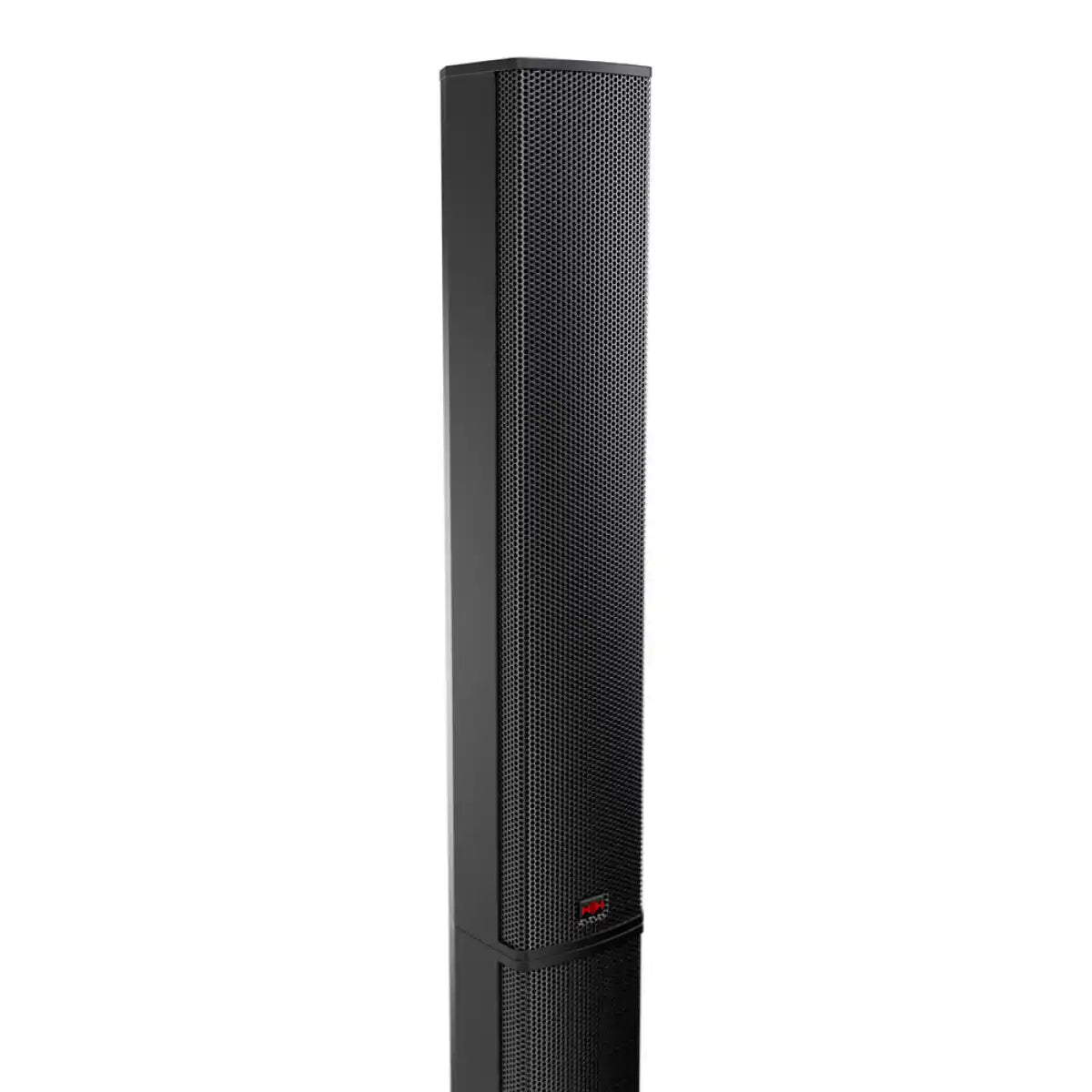 Close-up of the HH Electronics Tensor-Solo column array speaker section with perforated metal grille