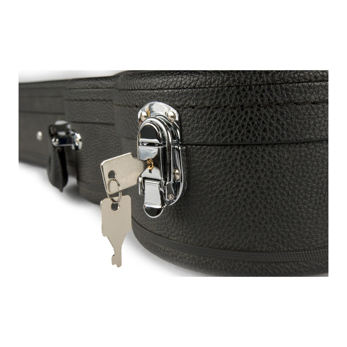 Lanikai HWC-S Soprano Ukulele Hardshell Wood Case, close-up of the locking latch with keys