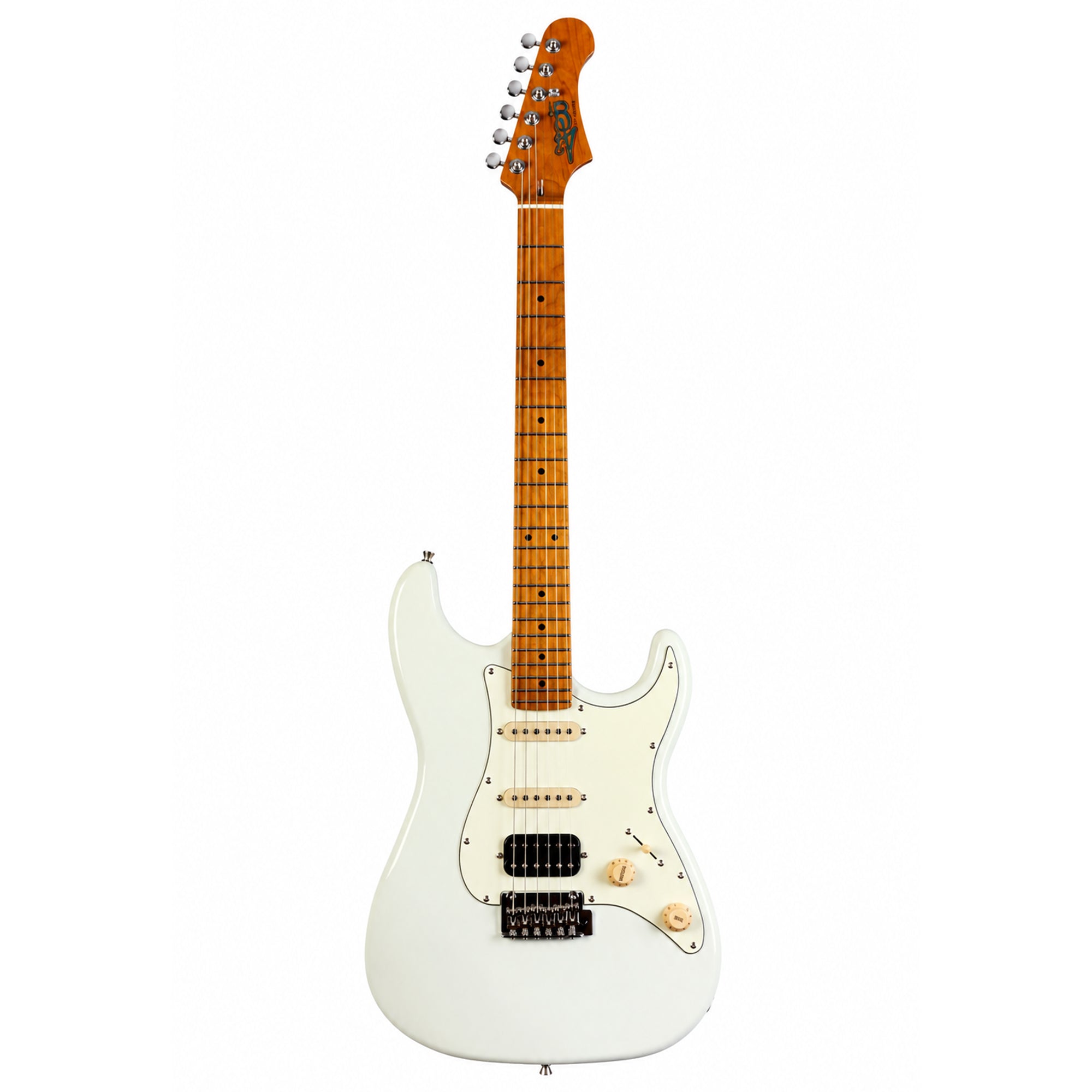 A Jet JS-400 Stratocaster Electric Guitar with a natural wood neck and headstock, photographed against a solid white background.
