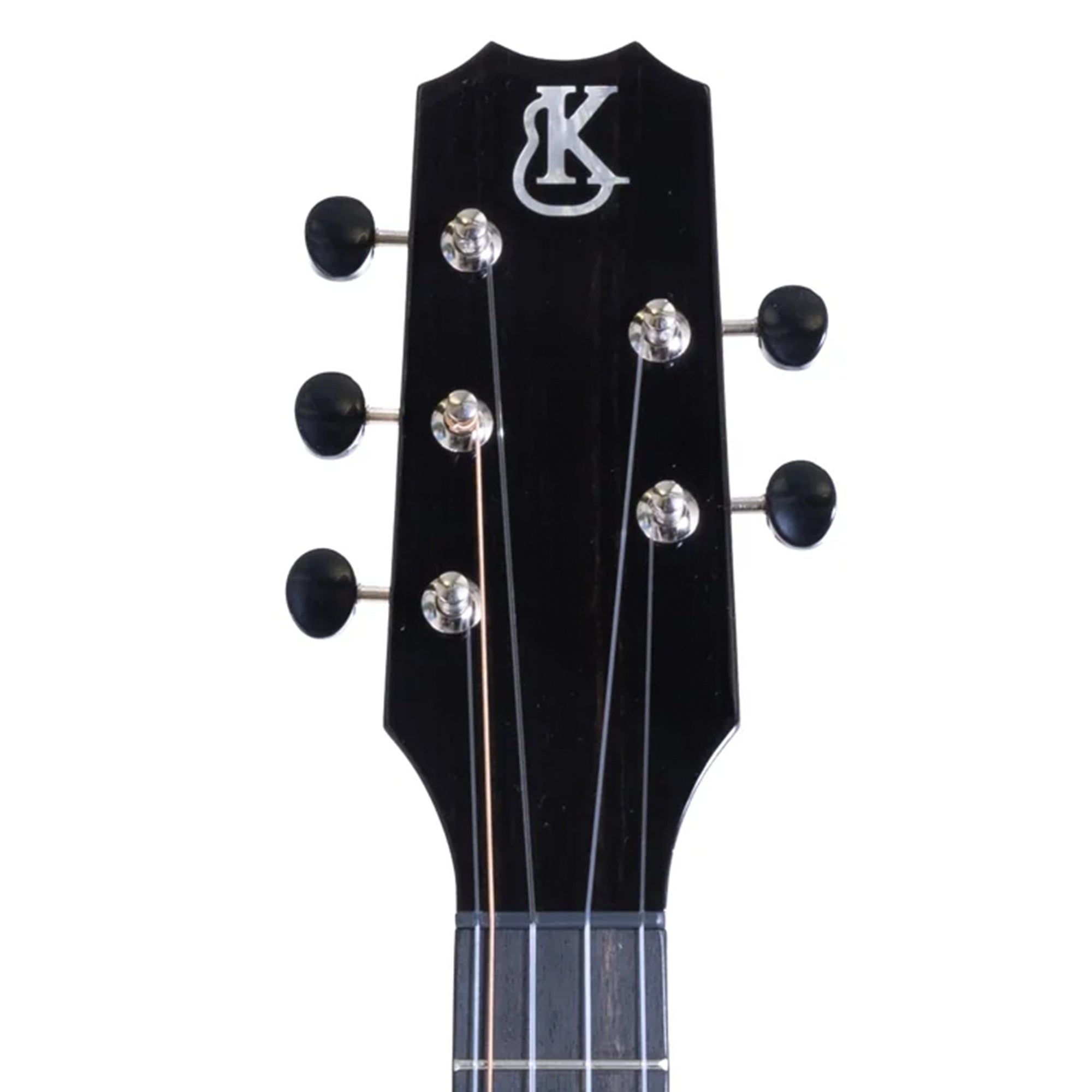 uke headstock with a brand logo on a white background