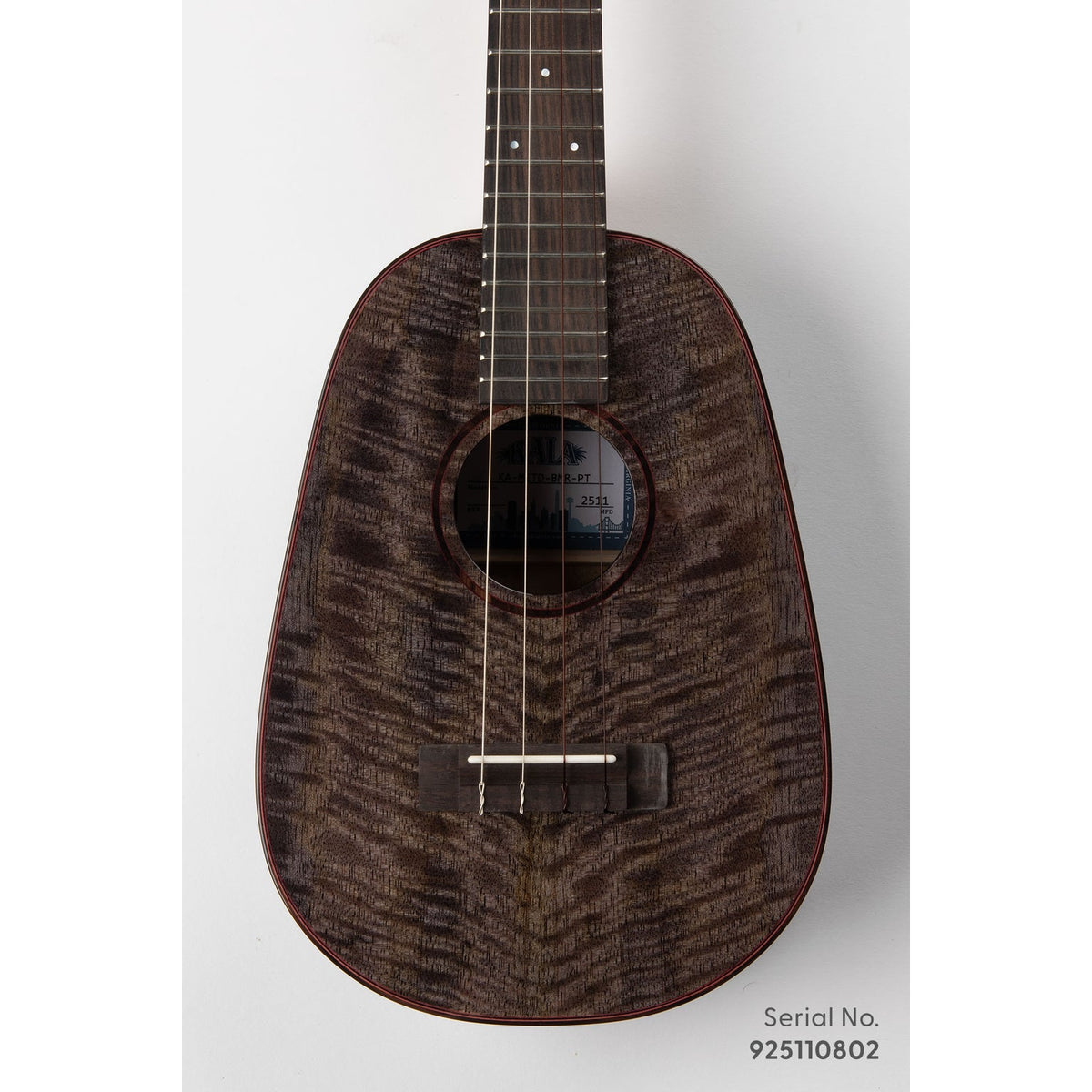 Kala METD-BMR-PT Metropolitan Deluxe Black Night Mango pineapple tenor ukulele, serial 925110802, front view showing the figured mango top