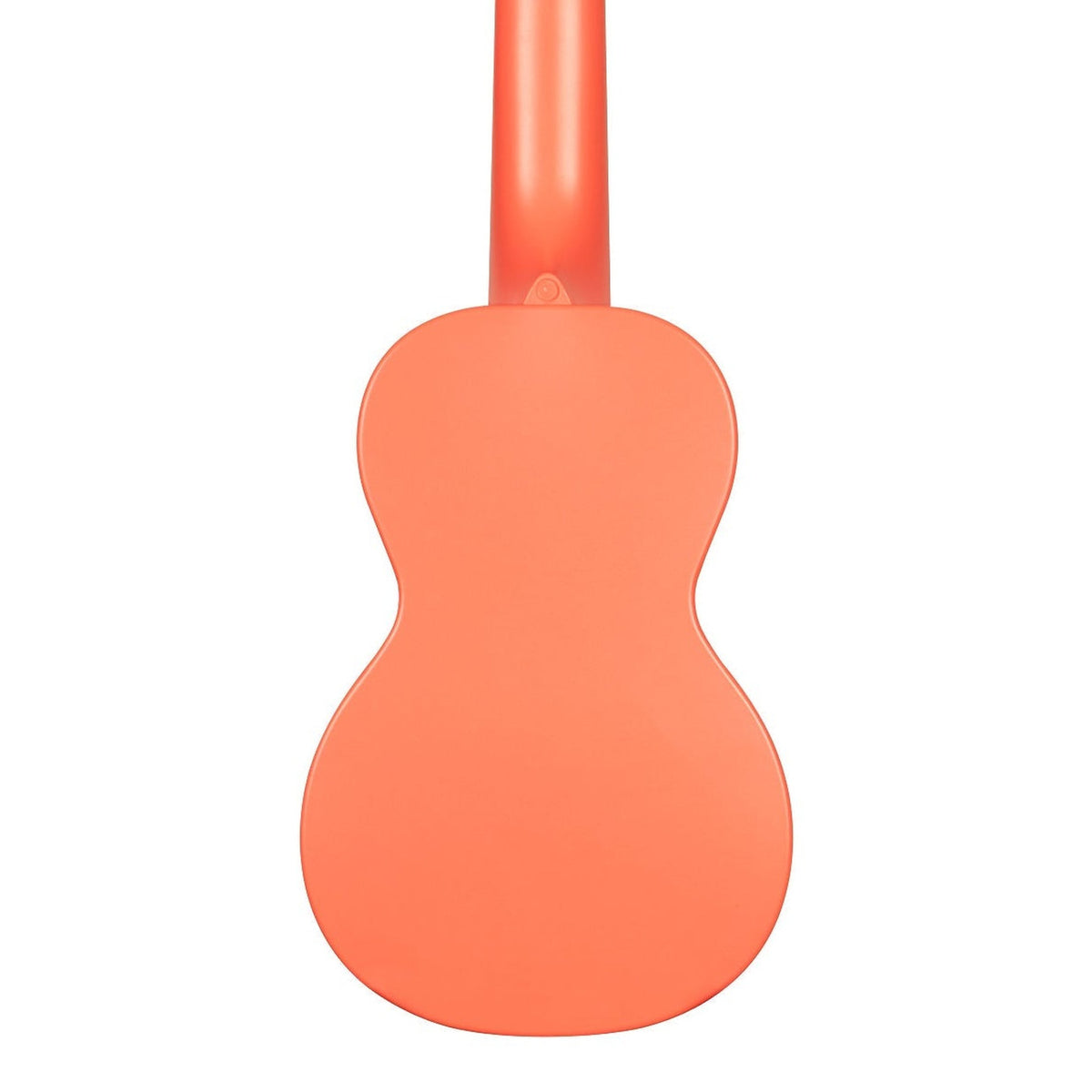 Kala KA-R-WMS-PK-S Pink Dusk soprano ukulele body, back view showing the one-piece plastic back and the heel of the neck on a white background