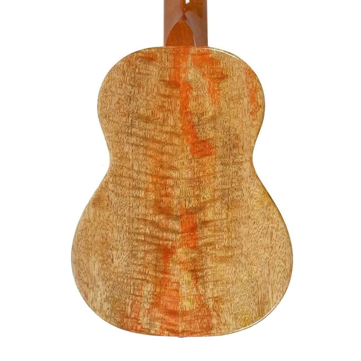 Example photo: back of the body of an earlier KoAloha KSM-02MG gloss solid mango long neck soprano ukulele