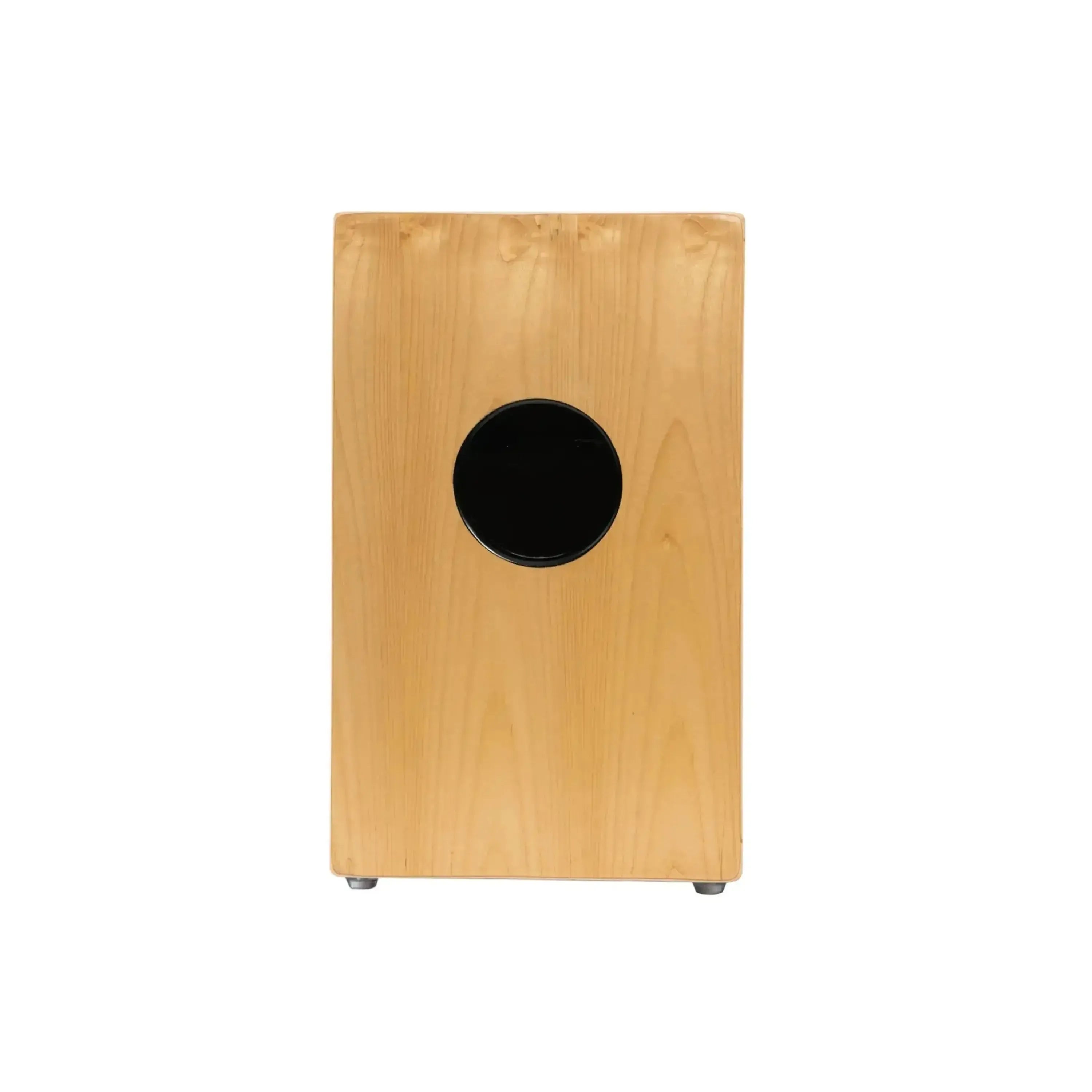 Kala Zebrawood Cajon, light wood with dark circular soundhole, 18.5" tall.