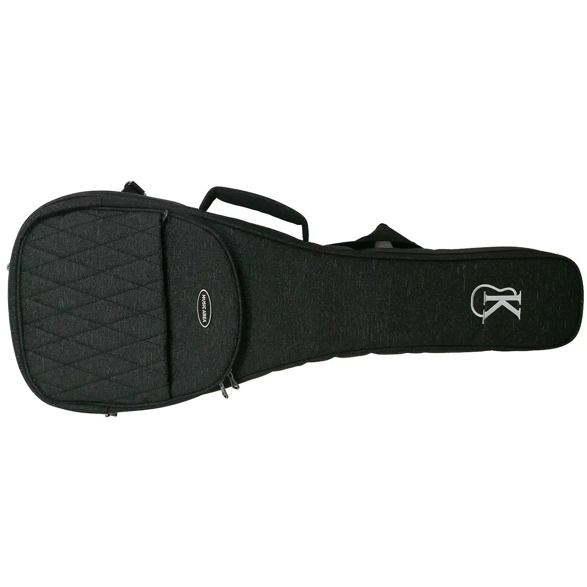 Black Kanile'a Deluxe gig bag with embroidered K logo, included with the baritone ukulele