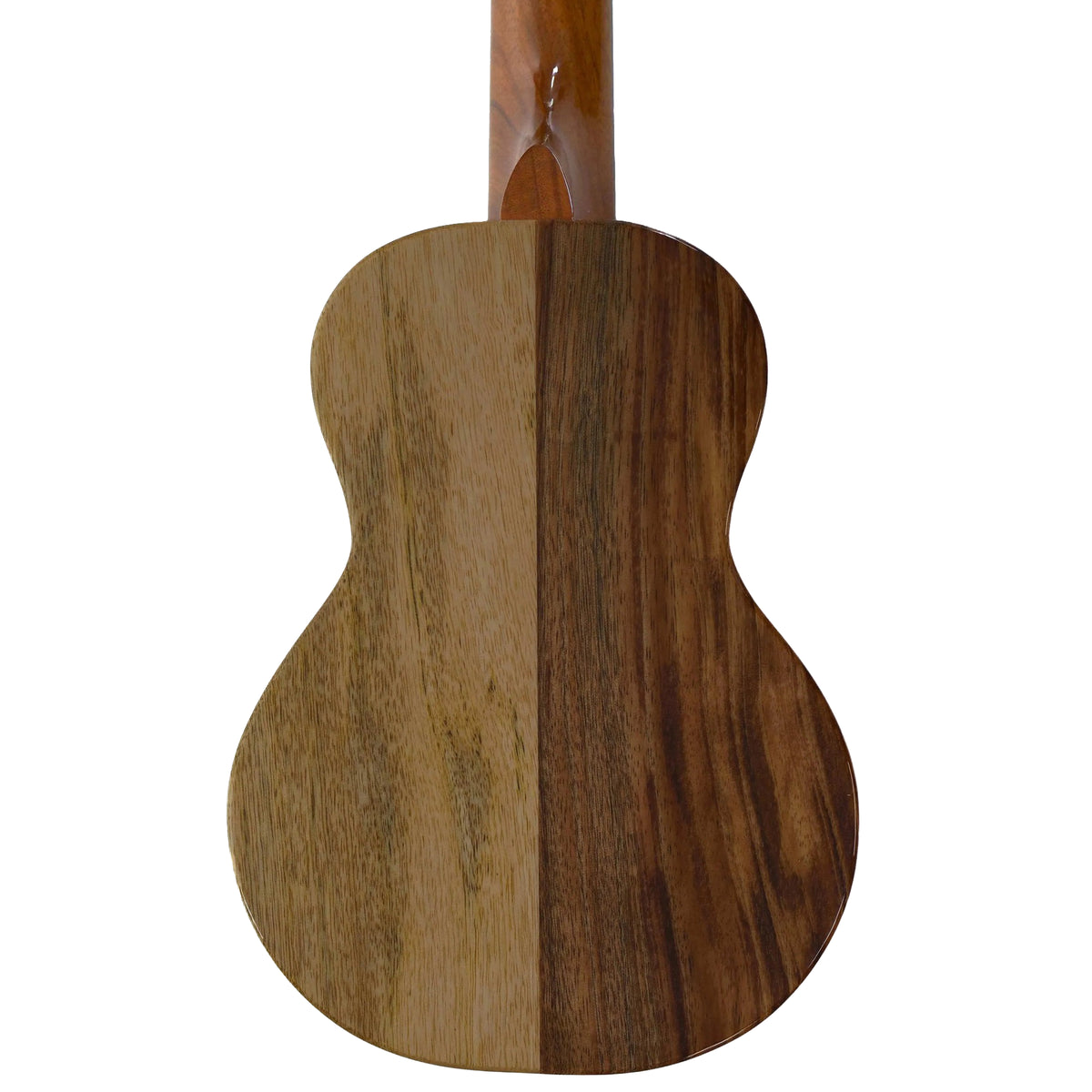 KoAloha Naupaka concert ukulele, back showing two-tone koa and mango