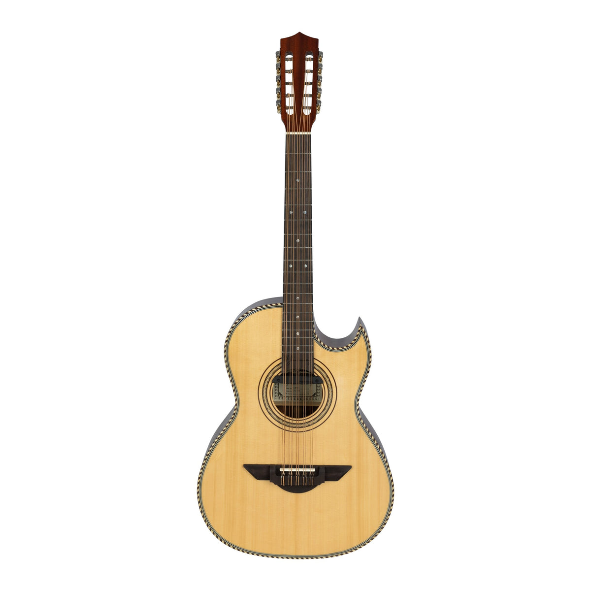 H. Jimenez LBQ1E El Estándar Cutaway Acoustic Electric Bajo Quinto, full front view from headstock to end
