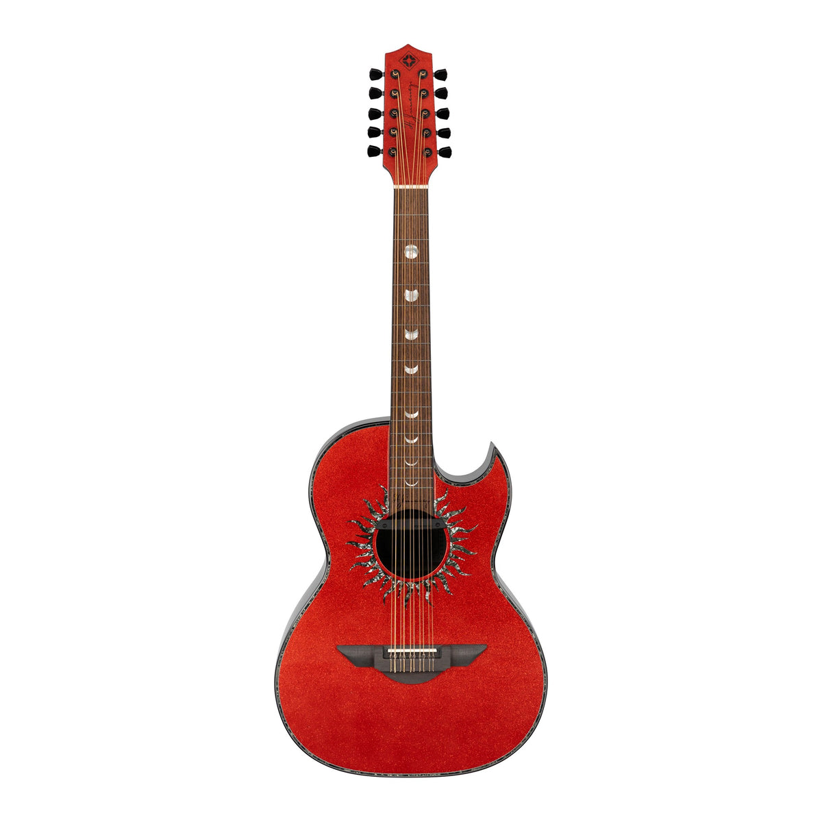 H. Jimenez LBQ1GXE-AN Antares Red Sparkle Cutaway Acoustic Electric Bajo Quinto, full front view from headstock to end