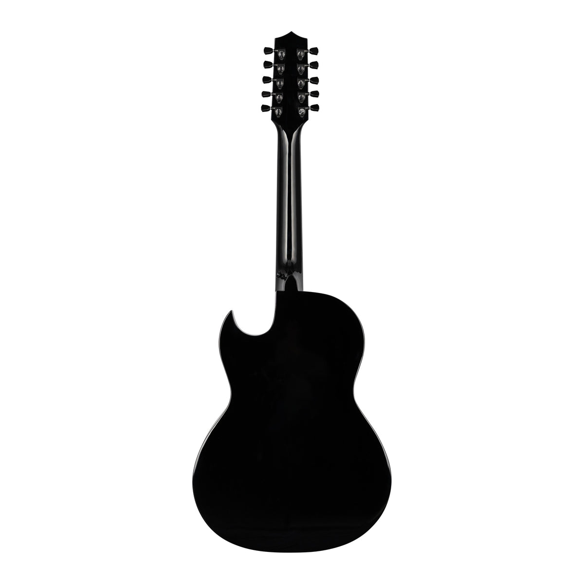 H. Jimenez LBQ1GXE-AN Antares Red Sparkle Cutaway Acoustic Electric Bajo Quinto, full back view from headstock to end