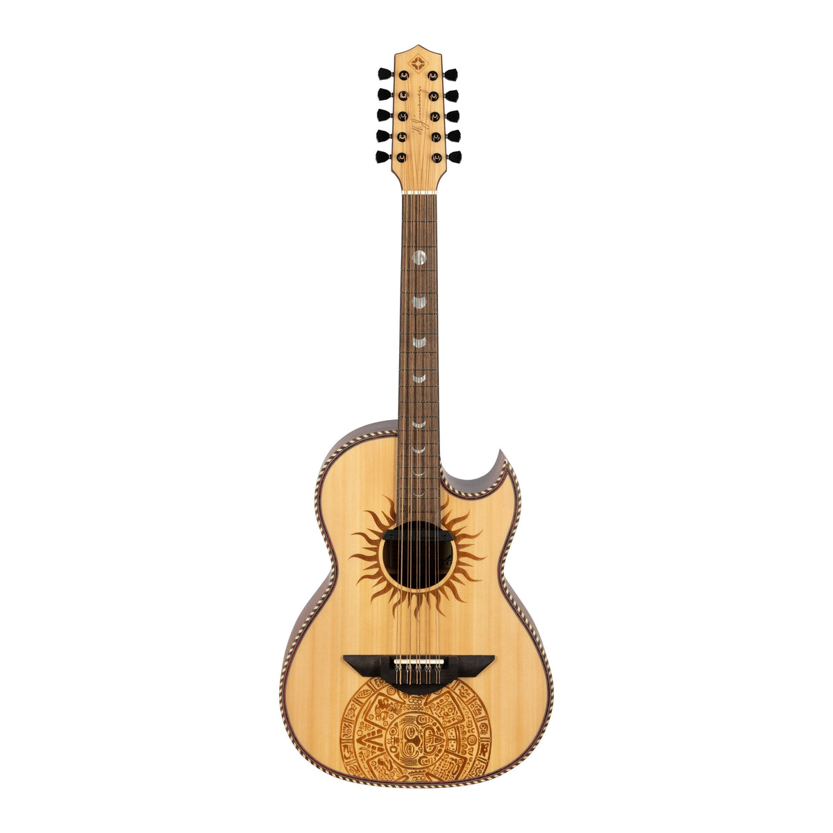 H. Jimenez LBQ1GXE-MC Mexica Calendar Satin Cutaway Acoustic Electric Bajo Quinto, full front view from headstock to end
