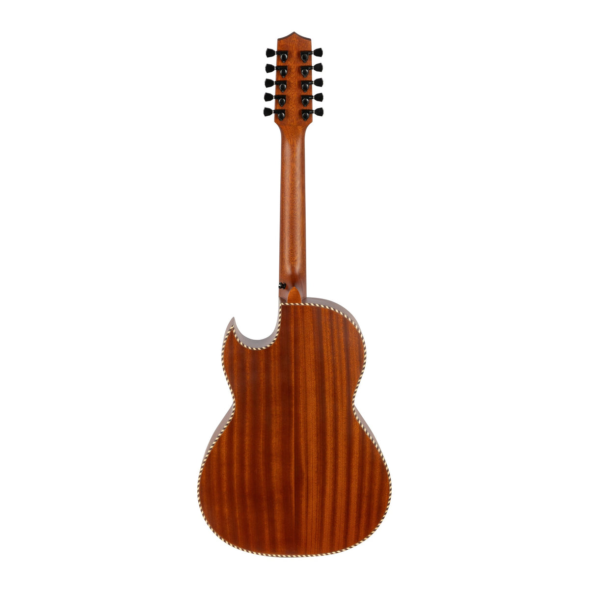 H. Jimenez LBQ1GXE-MC Mexica Calendar Satin Cutaway Acoustic Electric Bajo Quinto, full back view from headstock to end