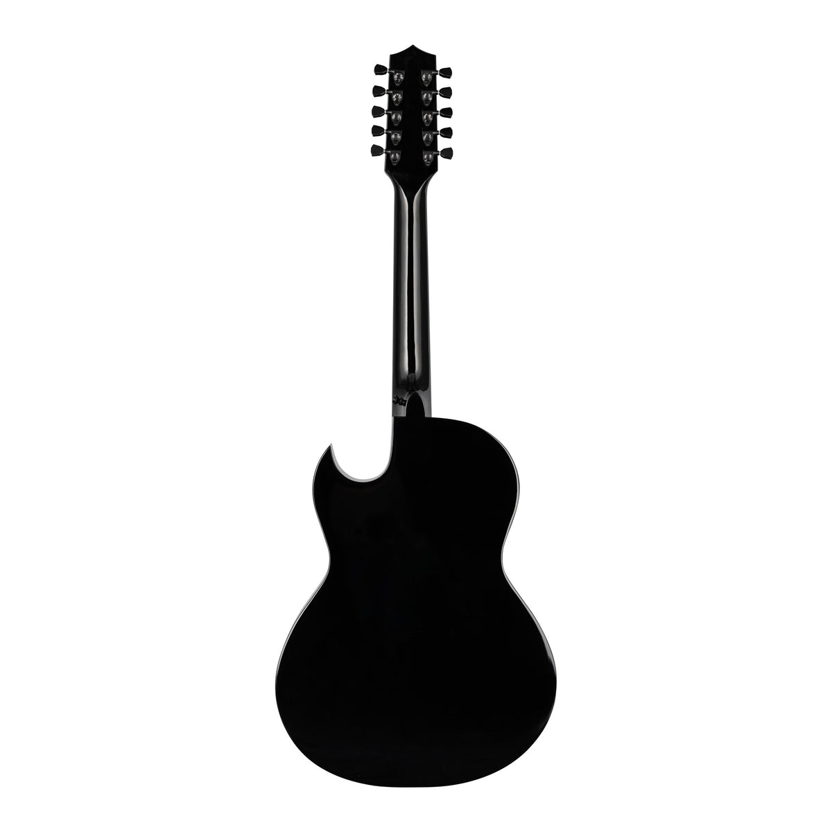 H. Jimenez LBQ1GXE-MD Moon Dust Silver Sparkle Cutaway Acoustic Electric Bajo Quinto, full back view from headstock to end
