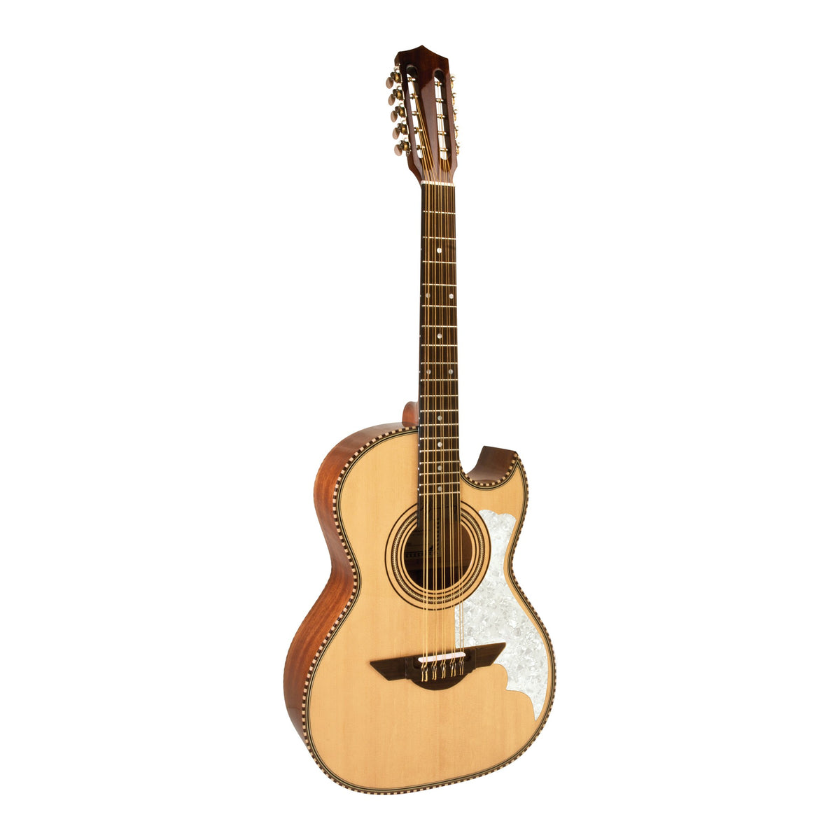H. Jimenez LBQ2 El Músico Cutaway Bajo Quinto, angled front view of the body