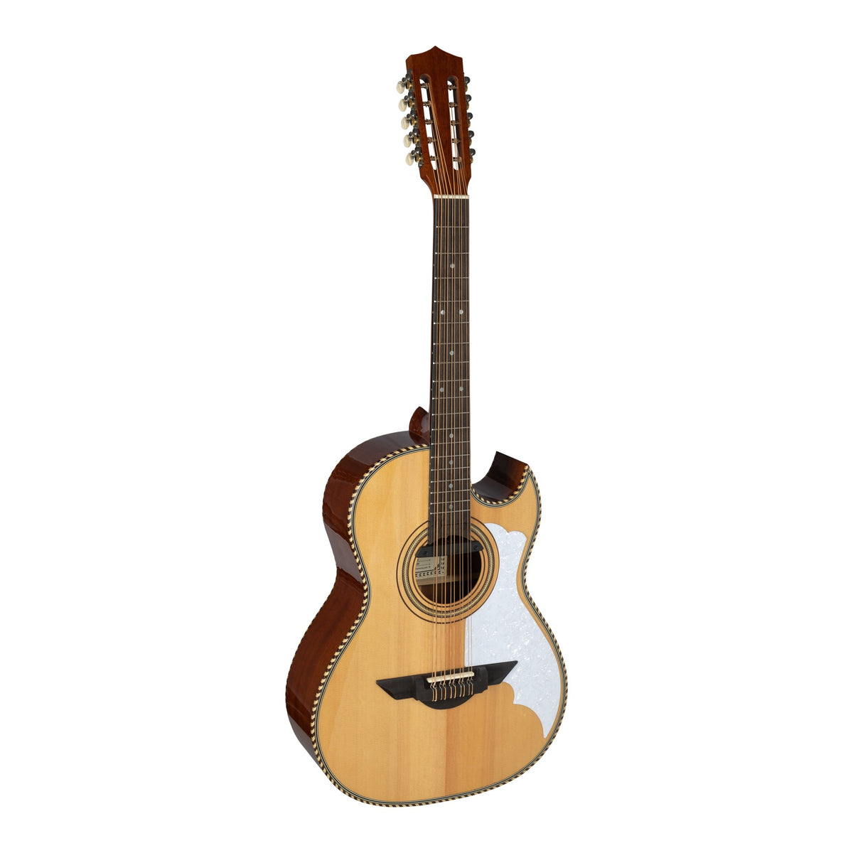 H. Jimenez LBQ2E El Músico Cutaway Acoustic Electric Bajo Quinto, angled front view of the body