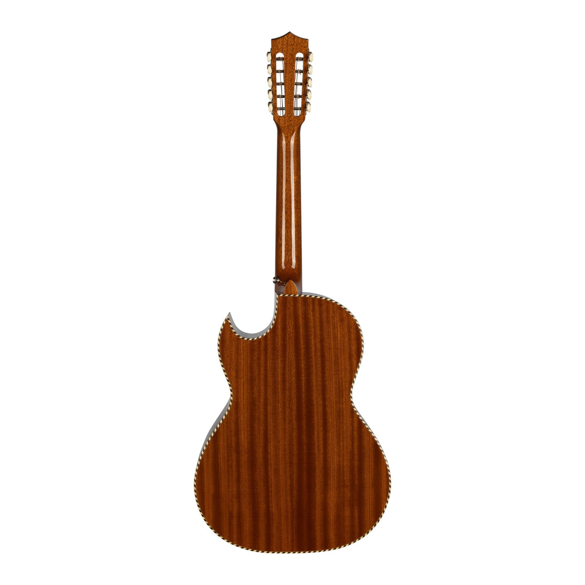 H. Jimenez LBQ3E El Murciélago Cutaway Acoustic Electric Bajo Quinto, full back view from headstock to end