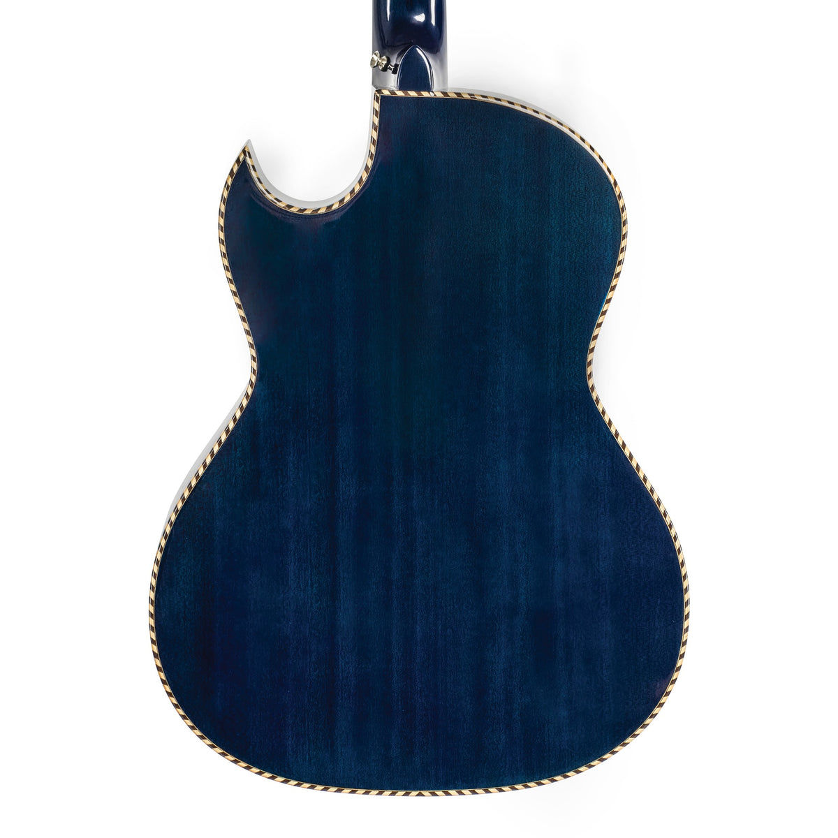 H. Jimenez LBQ4ETB Palomazo Trans Blue Cutaway Acoustic Electric Bajo Quinto, back of the body showing the back and sides