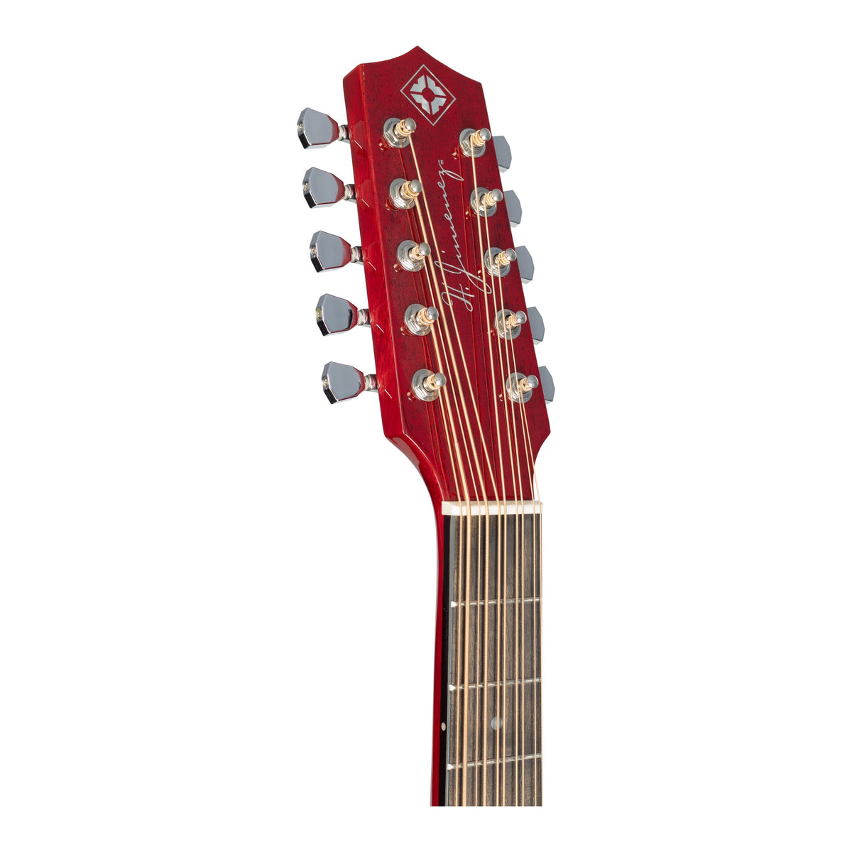 H. Jimenez LBQ4ETR Palomazo Trans Red Cutaway Acoustic Electric Bajo Quinto, headstock front with tuners
