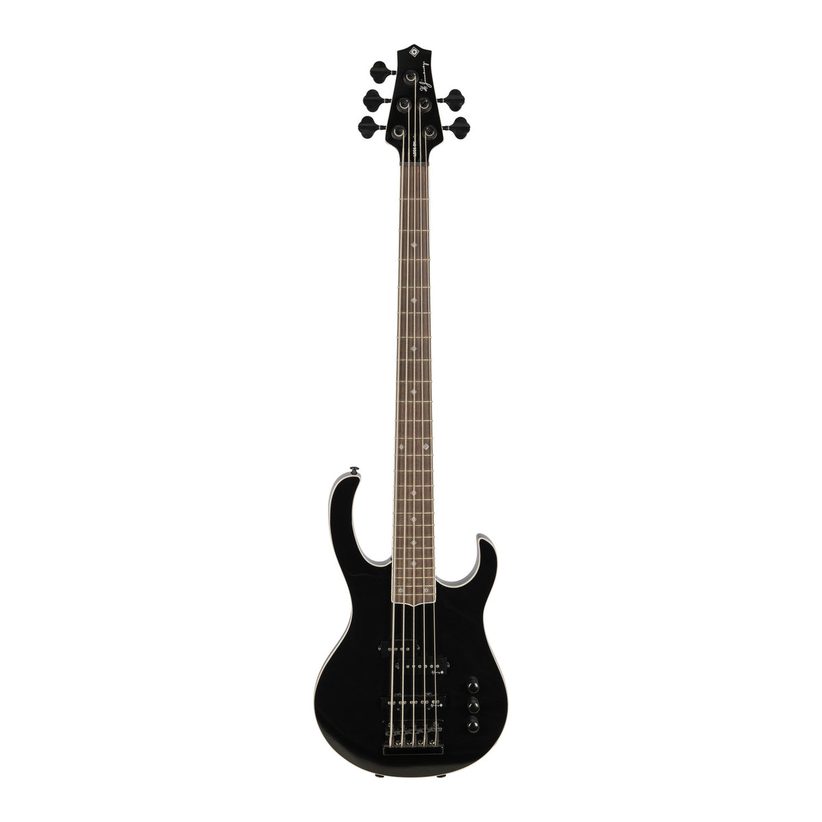 H. Jimenez LBS5-BK Camaleón 5-String Electric Bass Guitar - Black, full front view from headstock to end