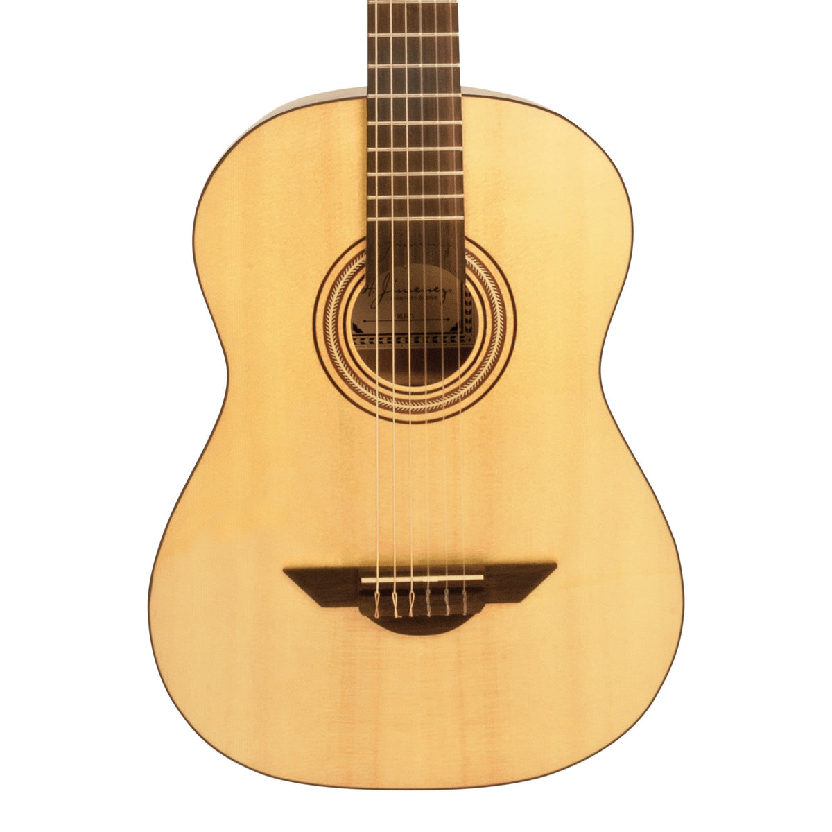 H. Jimenez LG1 Voz Fuerte Full Size Nylon String Guitar, front of the body with the lower fretboard