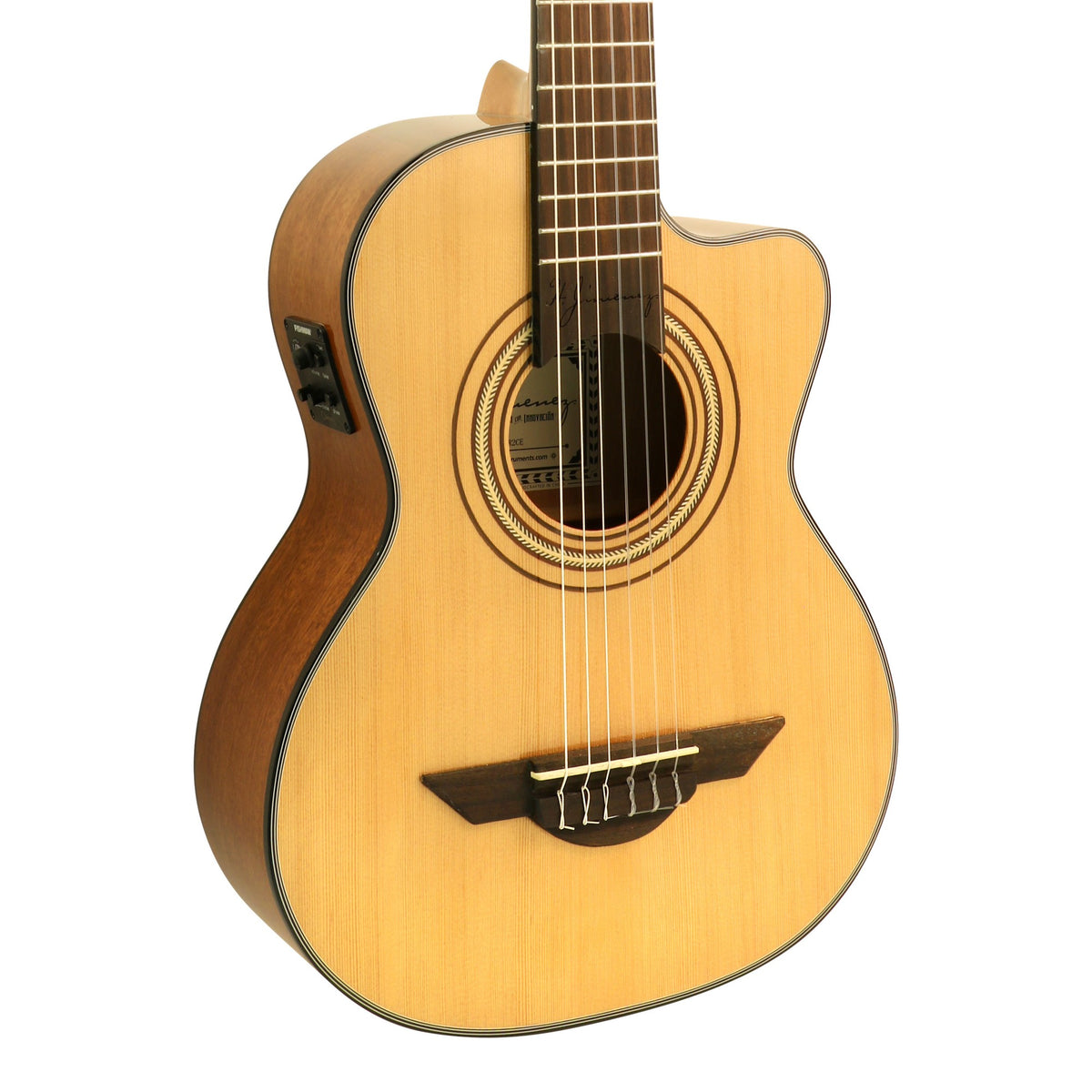 H. Jimenez LG3CE El Maestro Cutaway Nylon String Acoustic Electric Guitar, front of the body with the lower fretboard