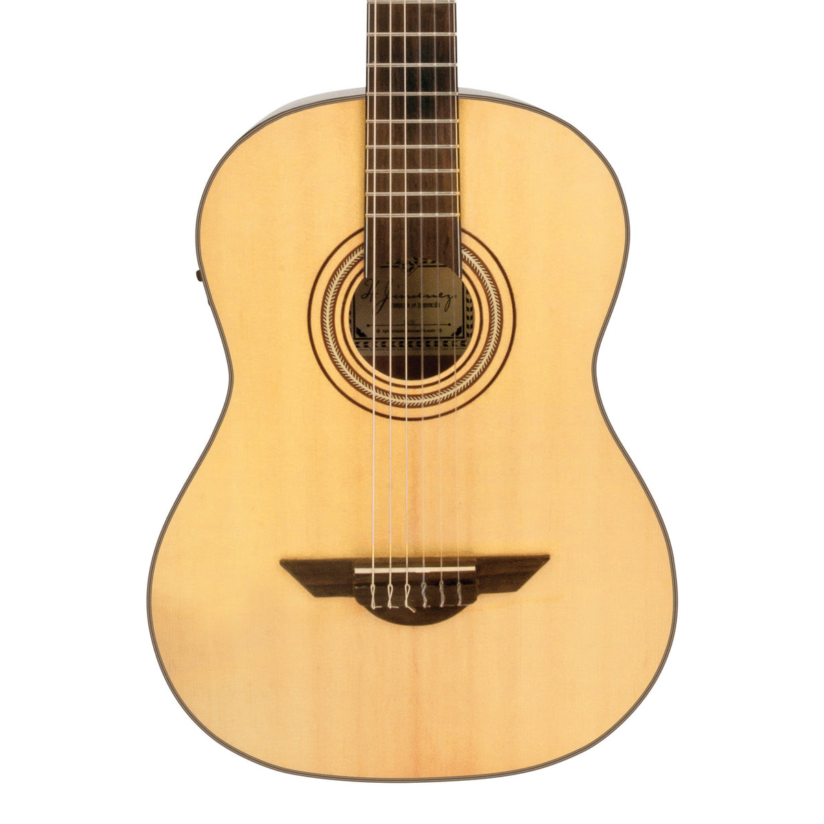 H. Jimenez LG3E El Maestro Nylon String Acoustic Electric Guitar, front of the body with the lower fretboard