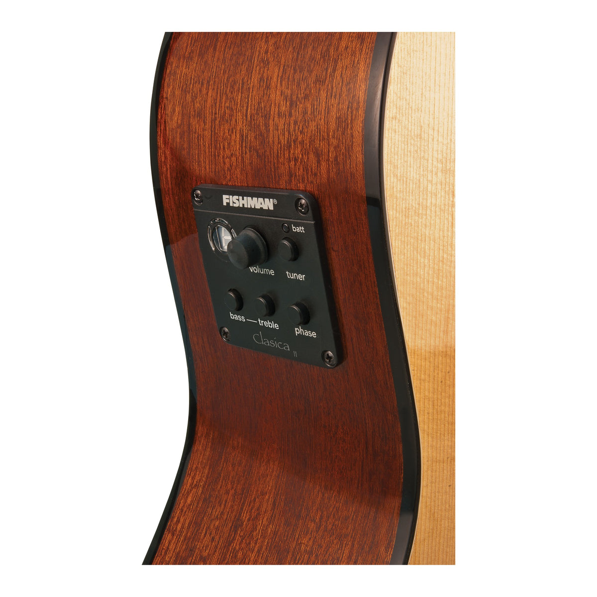H. Jimenez LG3E El Maestro Nylon String Acoustic Electric Guitar, onboard preamp and tuner controls on the upper side
