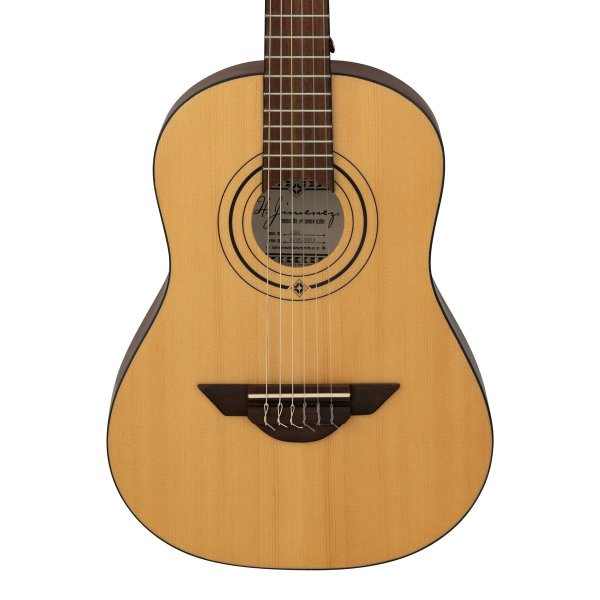 H. Jimenez LG50 Educativo 1/2 Size Nylon String Guitar, front of the body with the lower fretboard