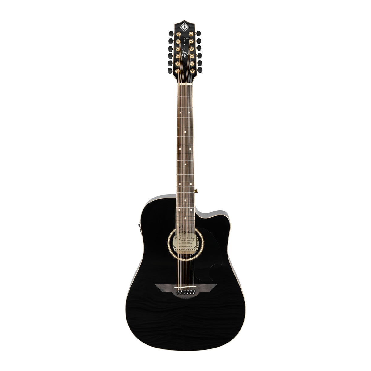 H. Jimenez LGD1-CEBK Guitarra Doble 12-String Cutaway Acoustic Electric Guitar - Black, full front view from headstock to end
