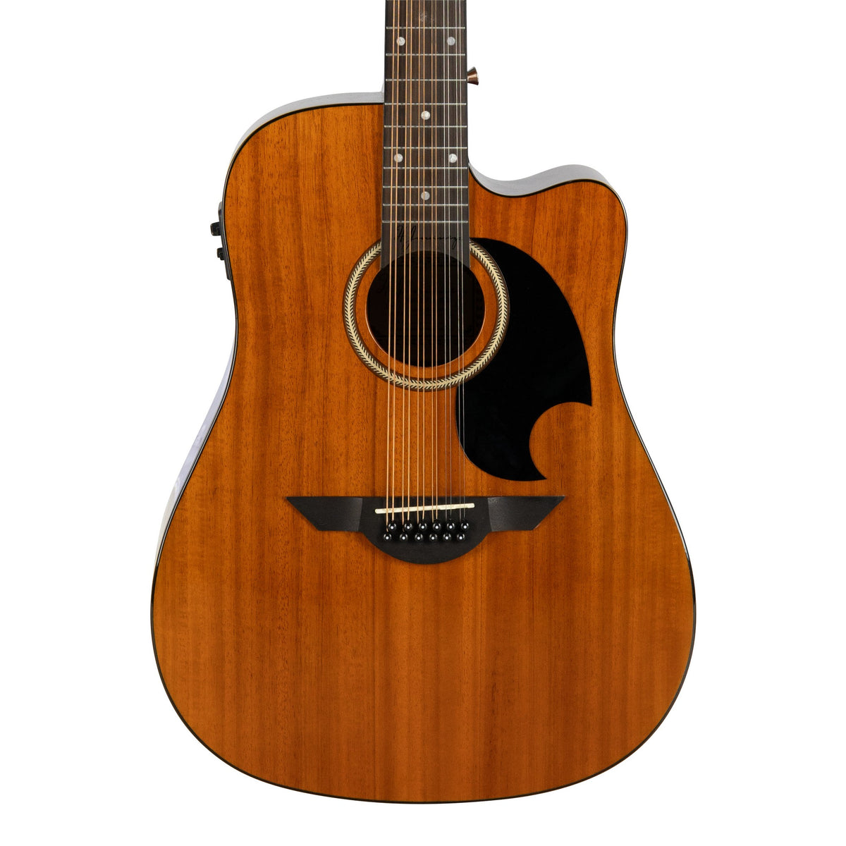 H. Jimenez LGD1-CENM Guitarra Doble 12-String Cutaway Acoustic Electric Guitar - Natural Mahogany, front of the body with the lower fretboard