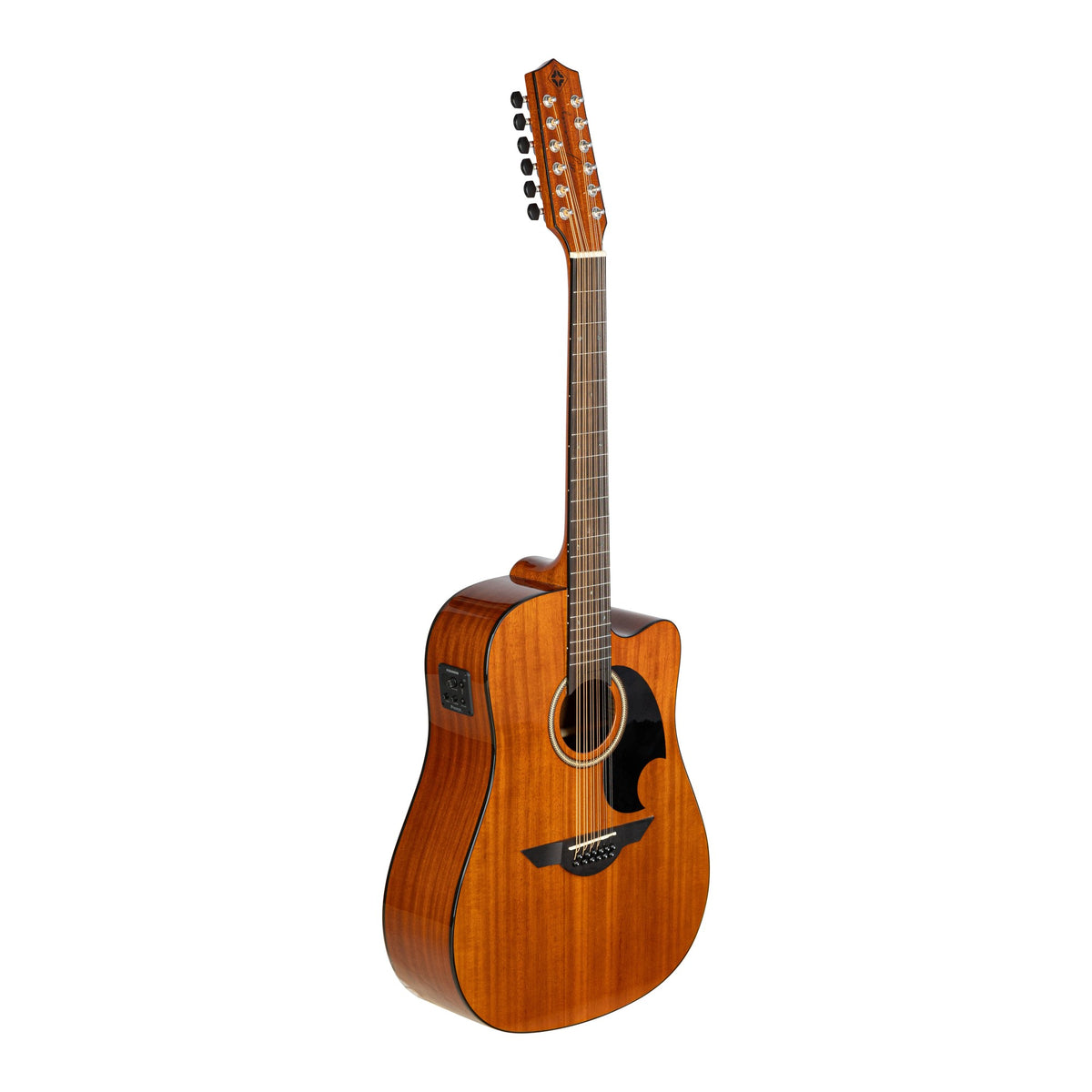 H. Jimenez LGD1-CENM Guitarra Doble 12-String Cutaway Acoustic Electric Guitar - Natural Mahogany, angled front view of the body