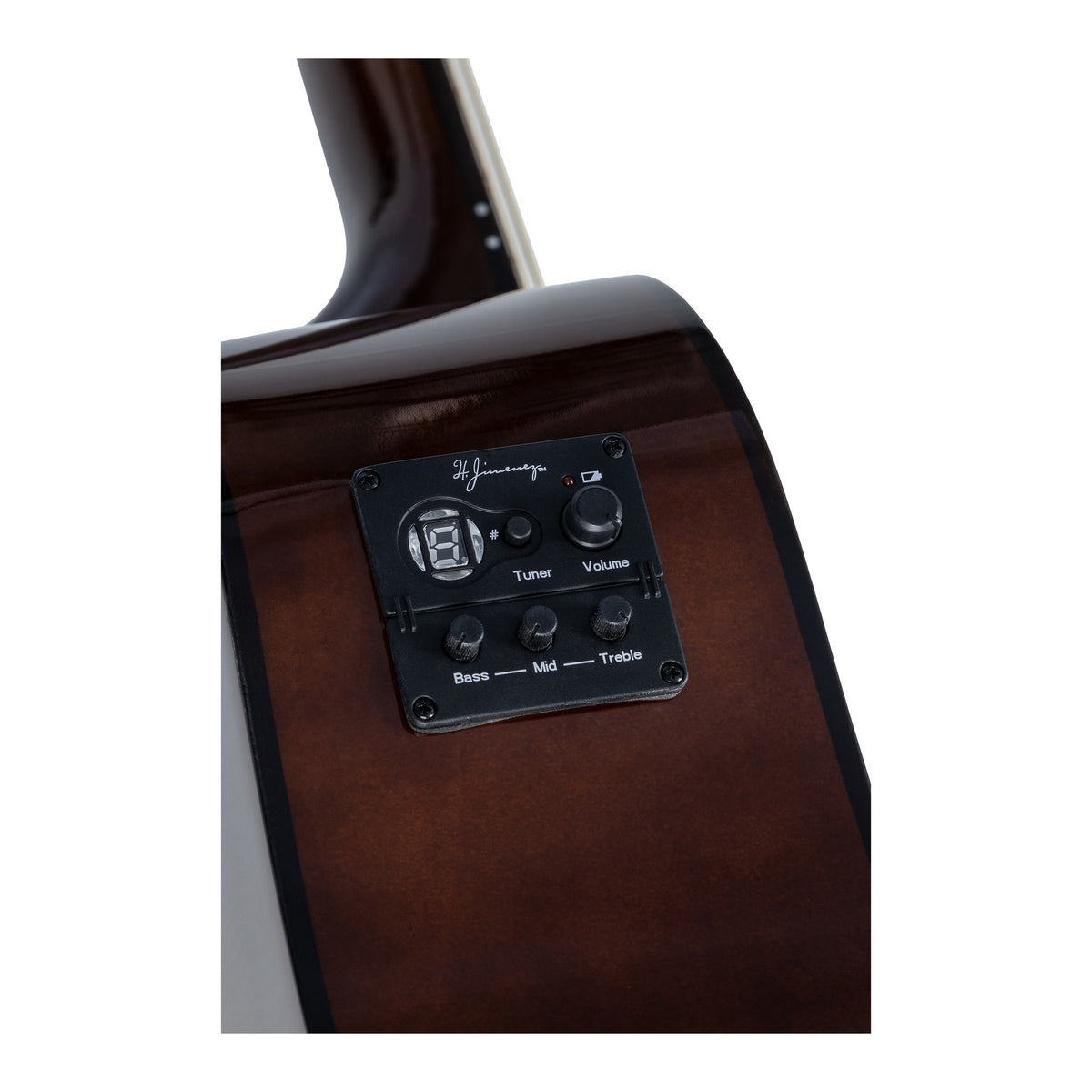 H. Jimenez LGR100NE Ranchero Series Full Size Nylon String Guitar with Pickup, onboard preamp and tuner controls on the upper side