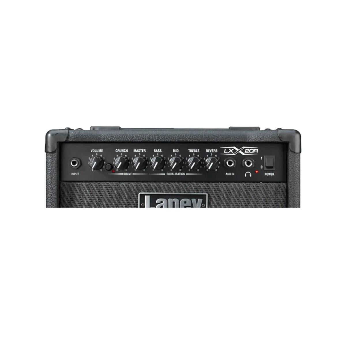 Laney LX20R combo amp, close view of the control panel with reverb