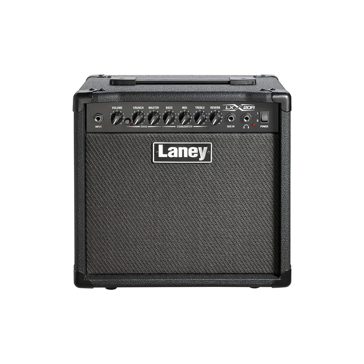 Laney LX20R black 20W electric guitar combo amp, front with Laney badge
