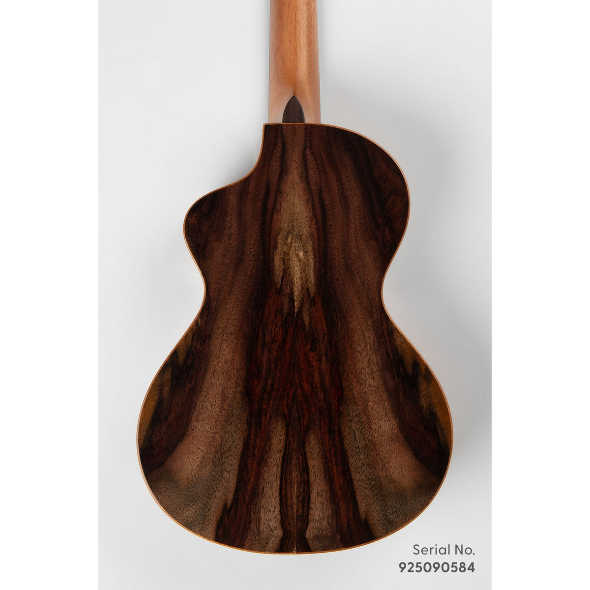 Kala METD-SPR-B Metropolitan Deluxe baritone ukulele, serial 925090584, back view showing the solid rosewood back grain
