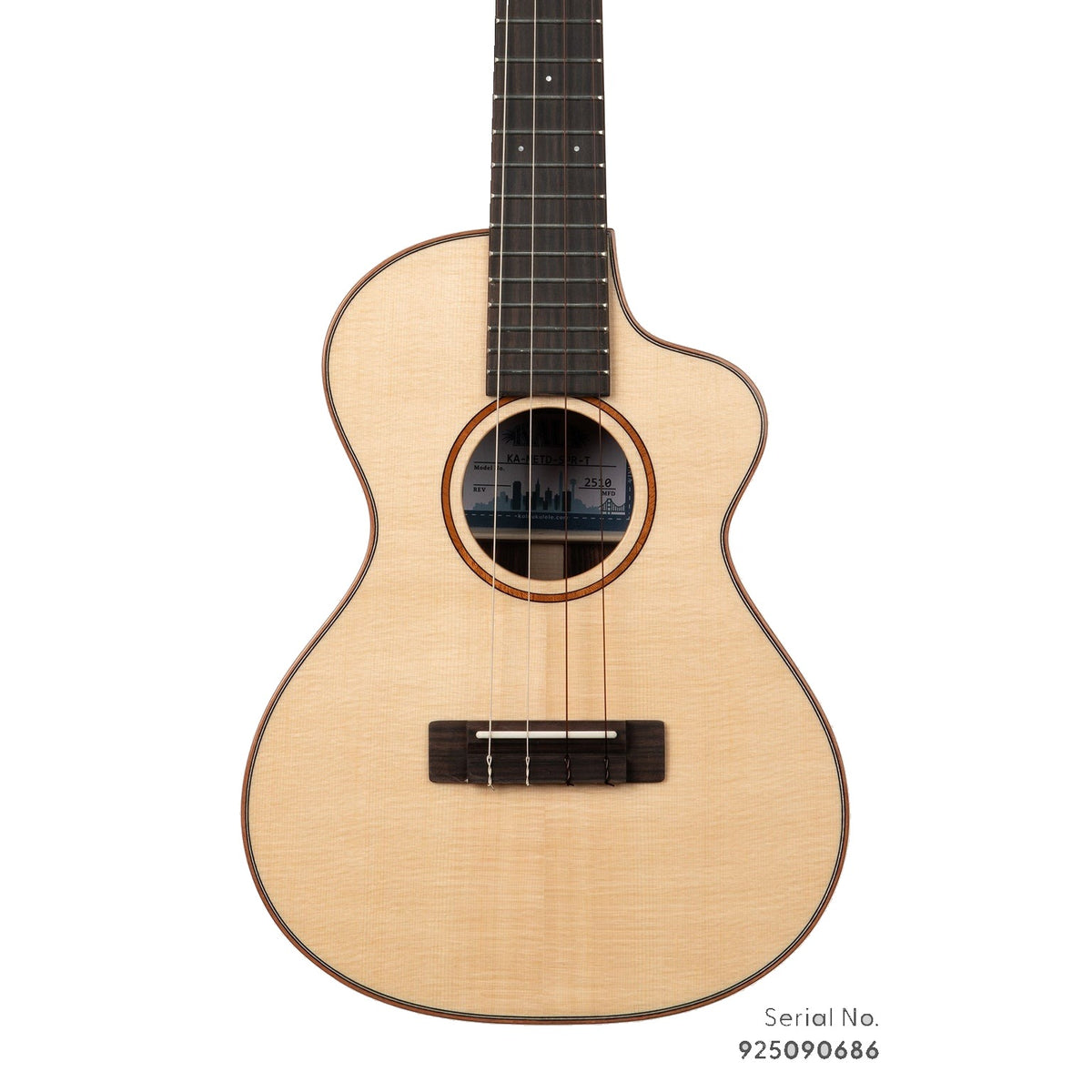 Kala METD-SPR-T Metropolitan Deluxe tenor ukulele, serial 925090686, front view showing the solid spruce top and mahogany rosette