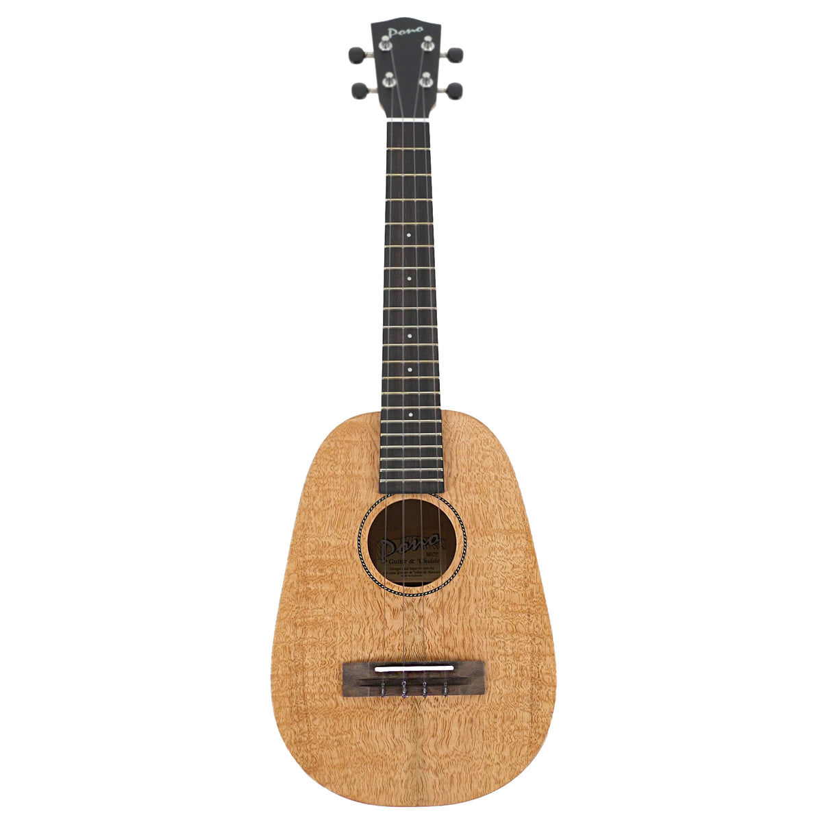 Full front view shows the Pono MGTP pineapple tenor ukulele with its distinctive solid mango body.