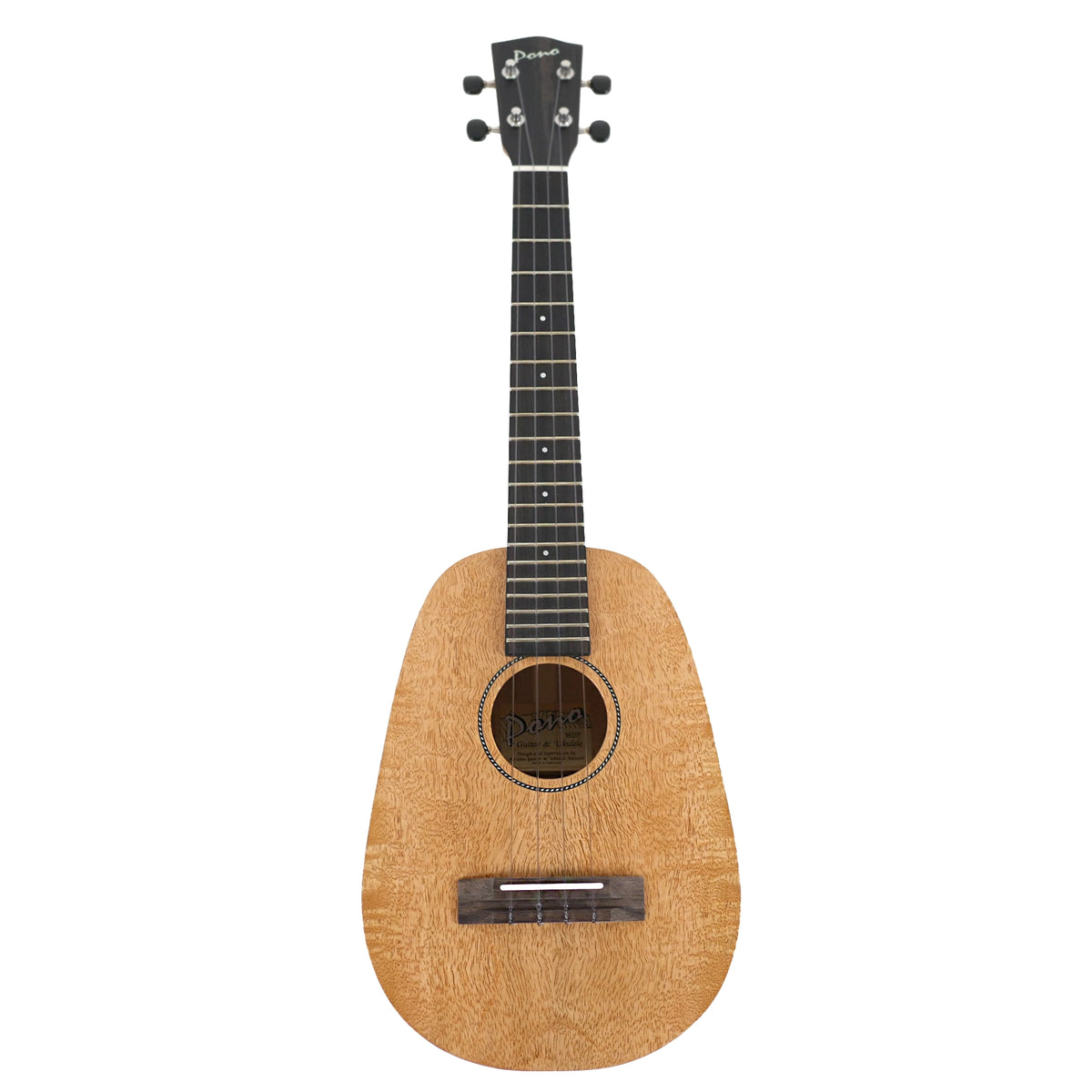 The full front view shows the pineapple tenor body and satin solid mango construction of the Pono MGTP Tenor Ukulele.