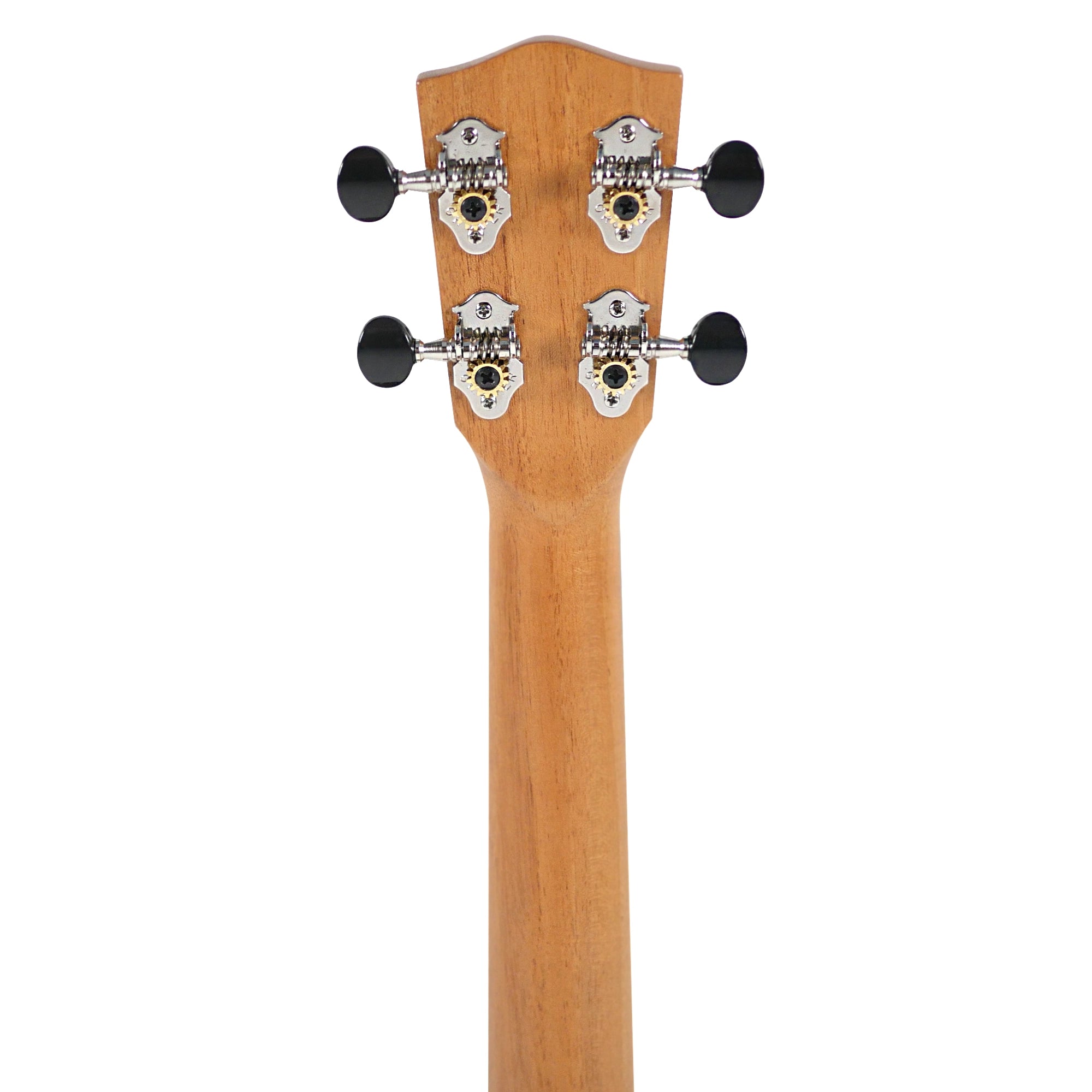 Rear close-up of the PONO MT-K headstock and Honduran mahogany neck, highlighting the Grover tuning machines.