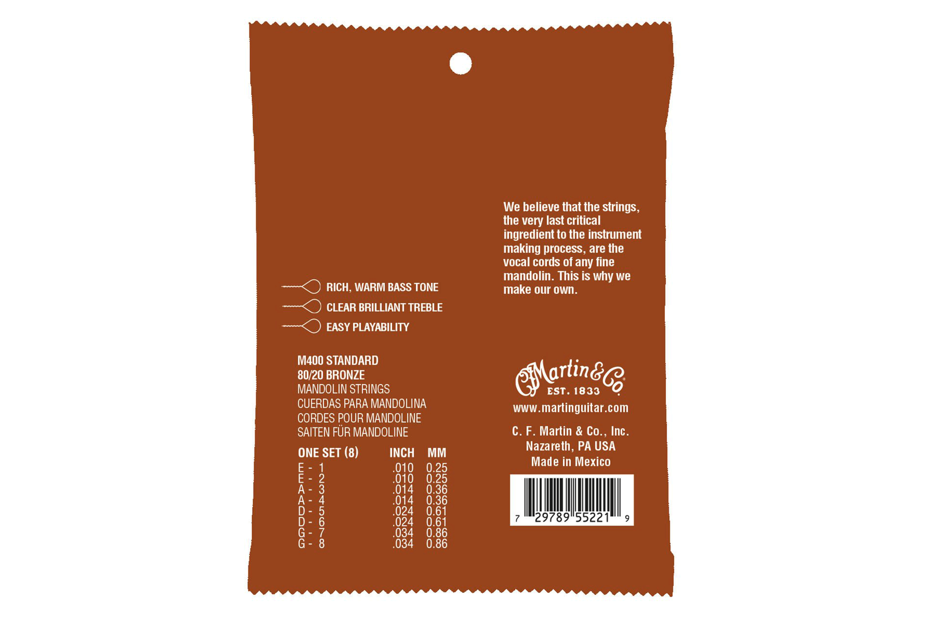 Martin M400 80/20 Bronze Mandolin Strings - .010-.034 Standard