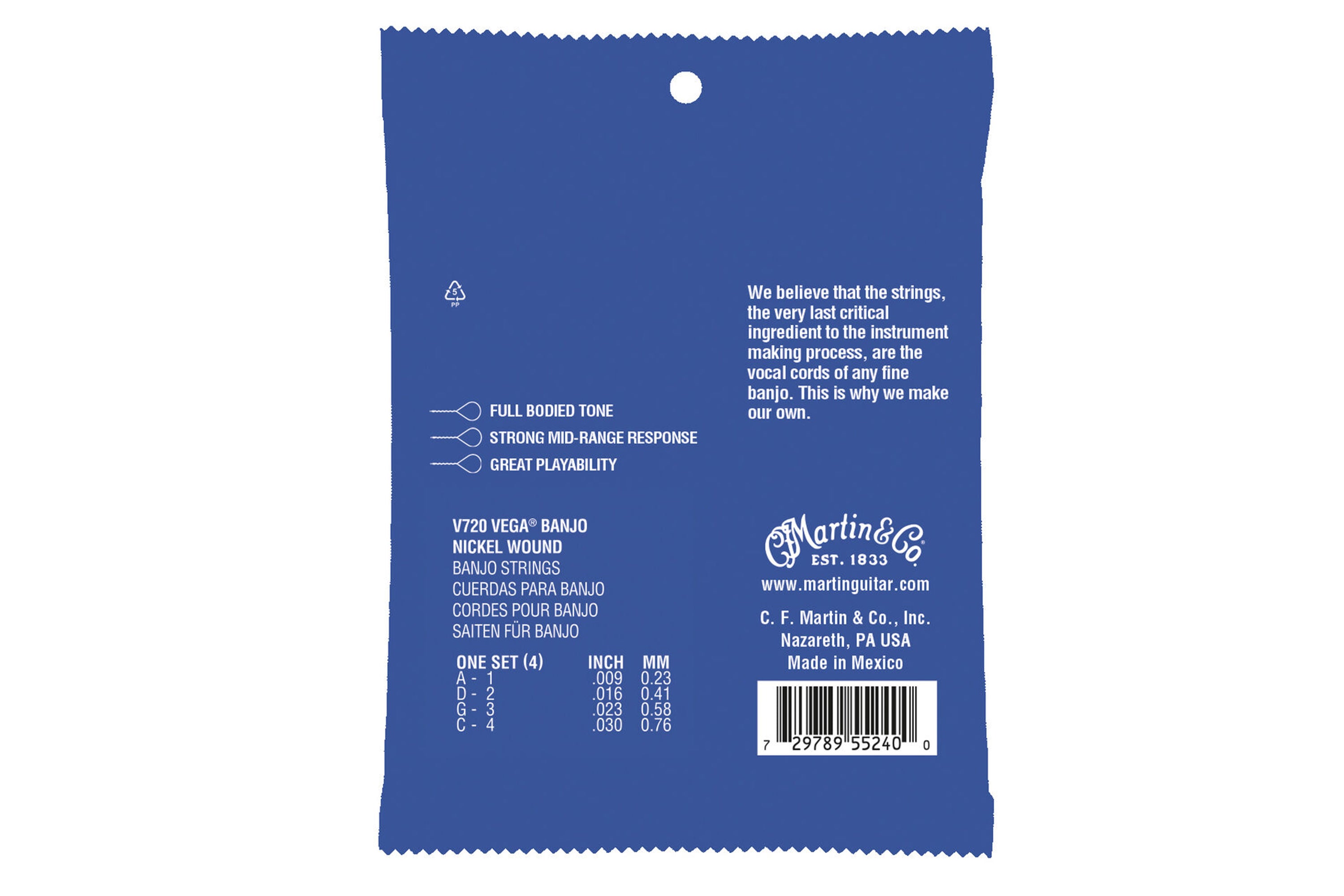 Martin V720 Vega Steel/Nickel Banjo Strings - .009-.030 Tenor 4-String