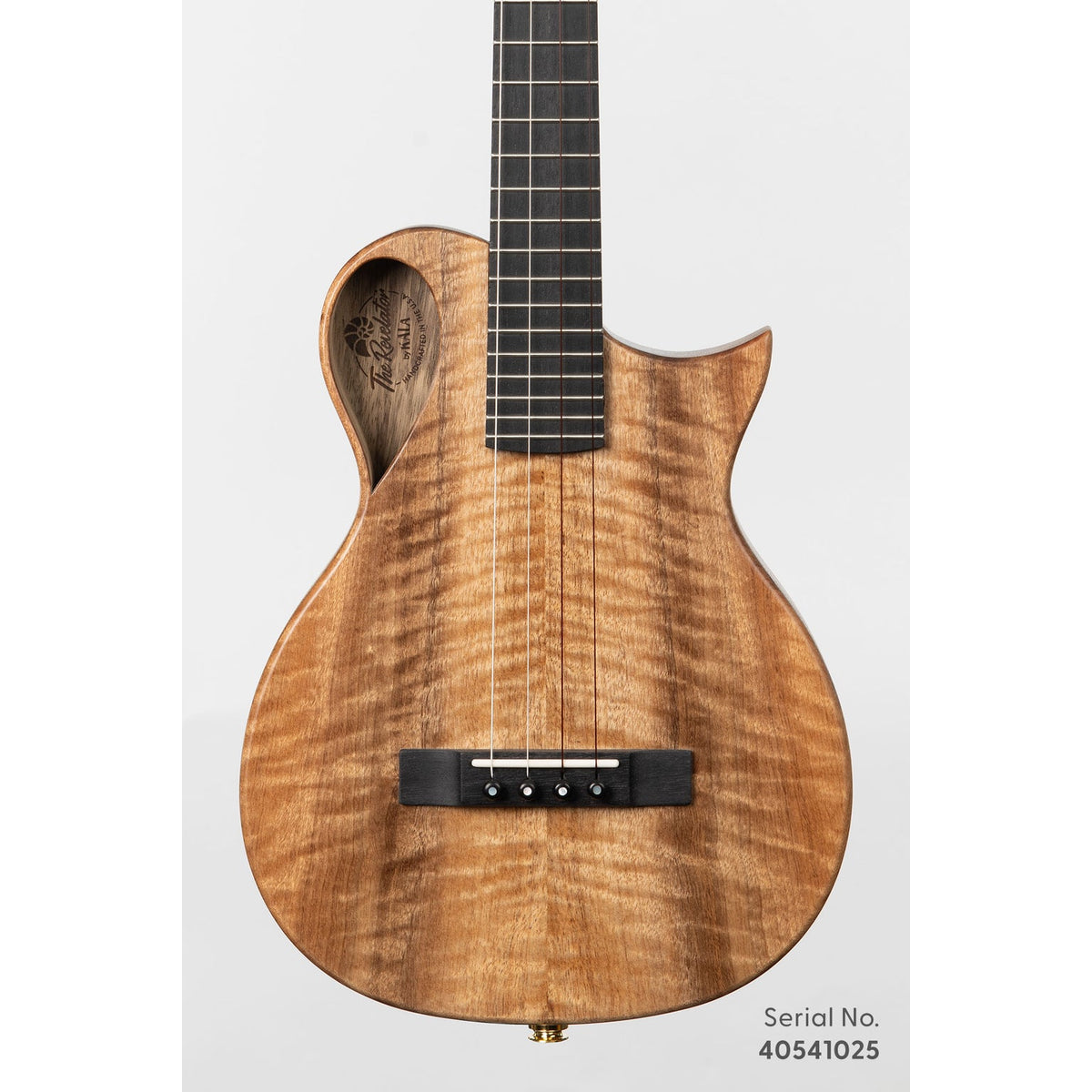 Kala NS-MYR-T Revelator Nautilus Myrtle tenor, serial 40541025, front view showing the figured myrtle top and cutaway