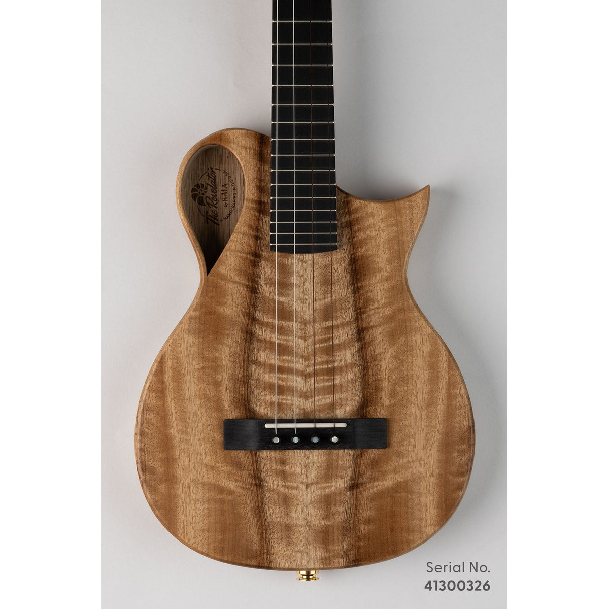 Kala NS-MYR-T Revelator Nautilus Myrtle tenor, serial 41300326, front view showing the figured myrtle top and cutaway