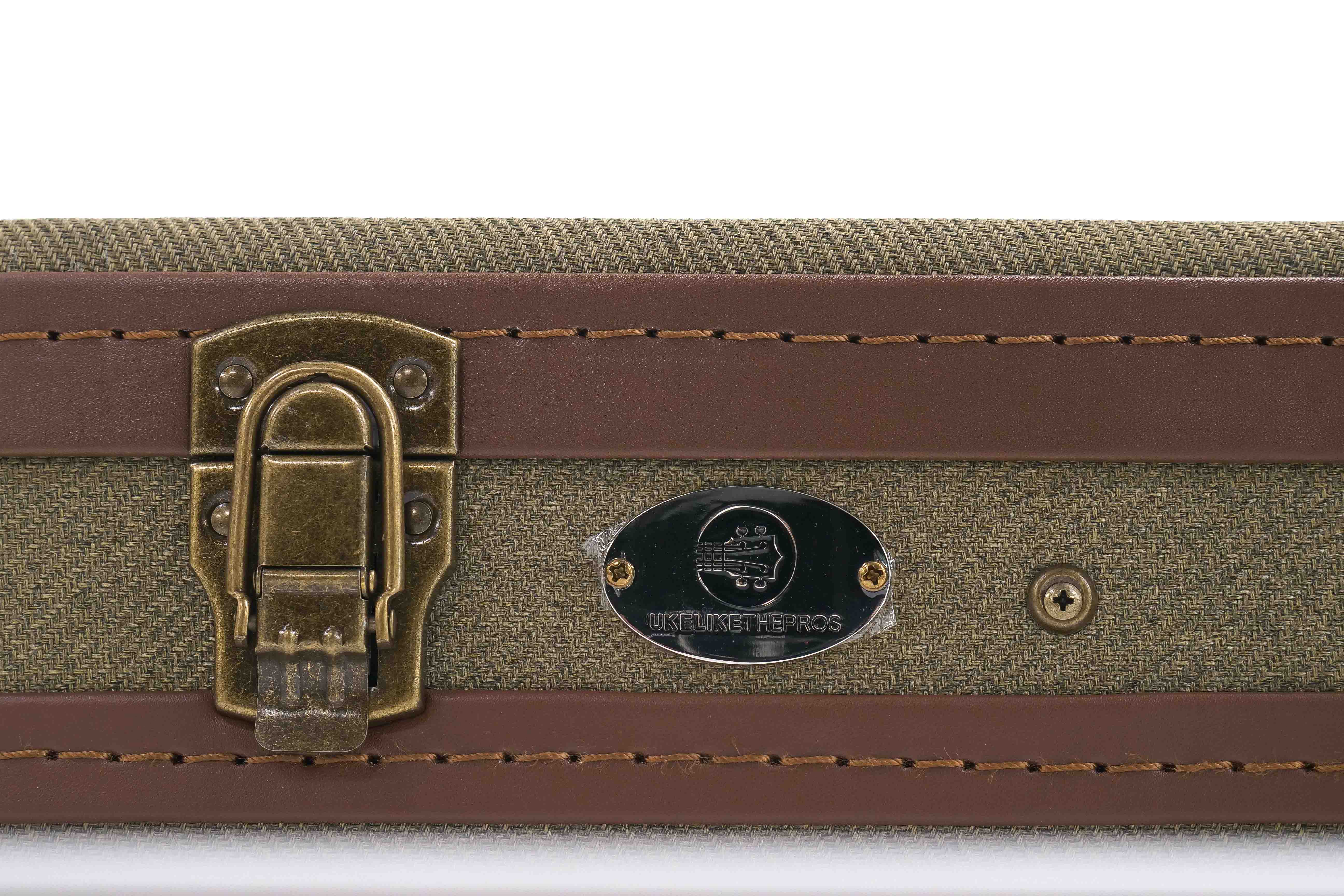 Uke Like The Pros OTB-AT Baritone Ukulele Olive Tweed Archtop Hardshell Case