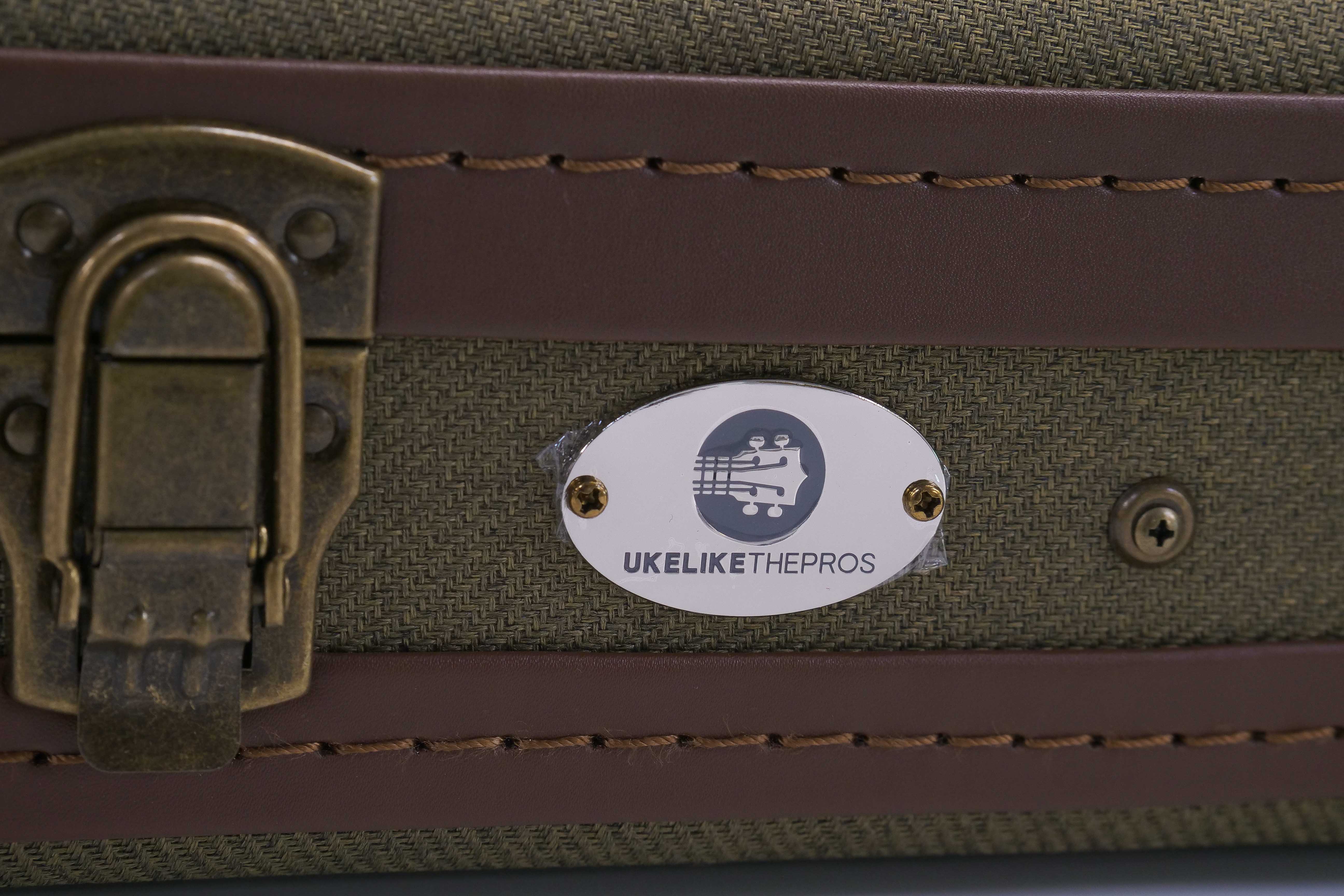 Uke Like The Pros OTB-AT Baritone Ukulele Olive Tweed Archtop Hardshell Case