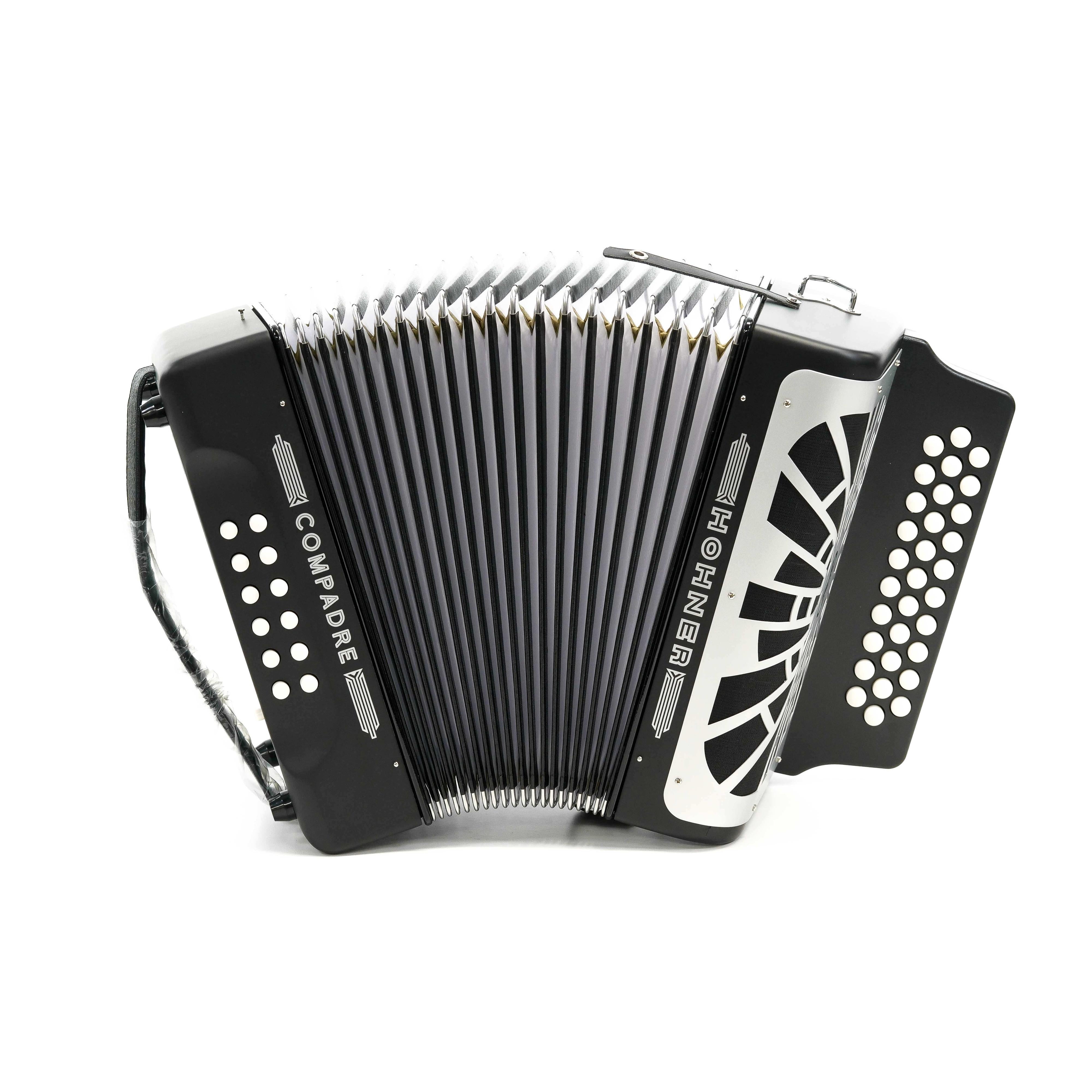 Hohner Compadre GCF Black diatonic accordion front view