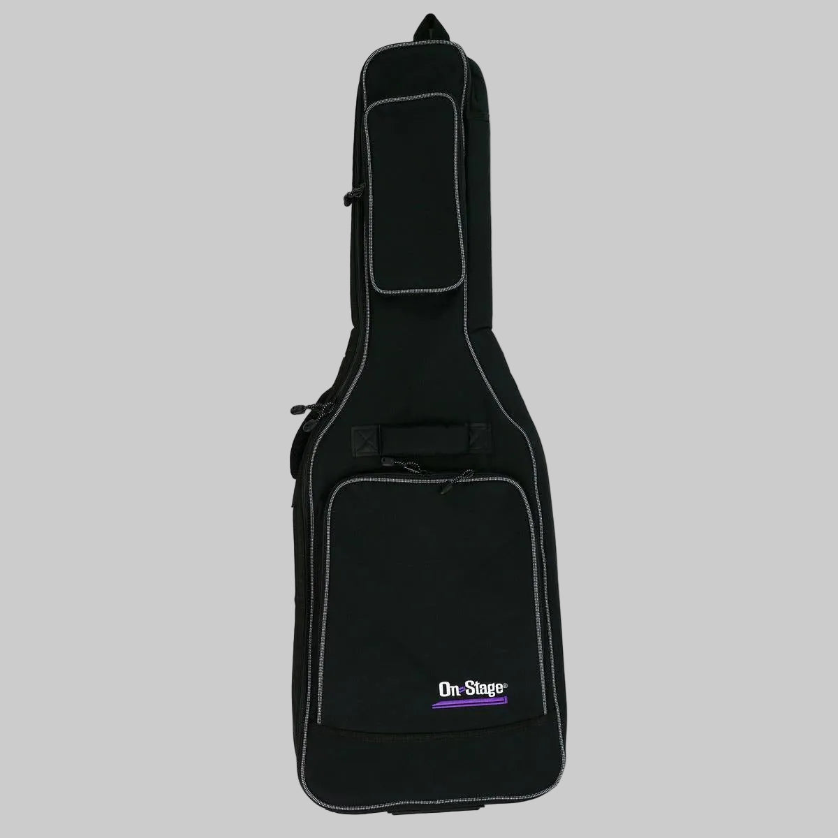On-Stage GBE4770 deluxe electric guitar gig bag in black, front with On-Stage logo