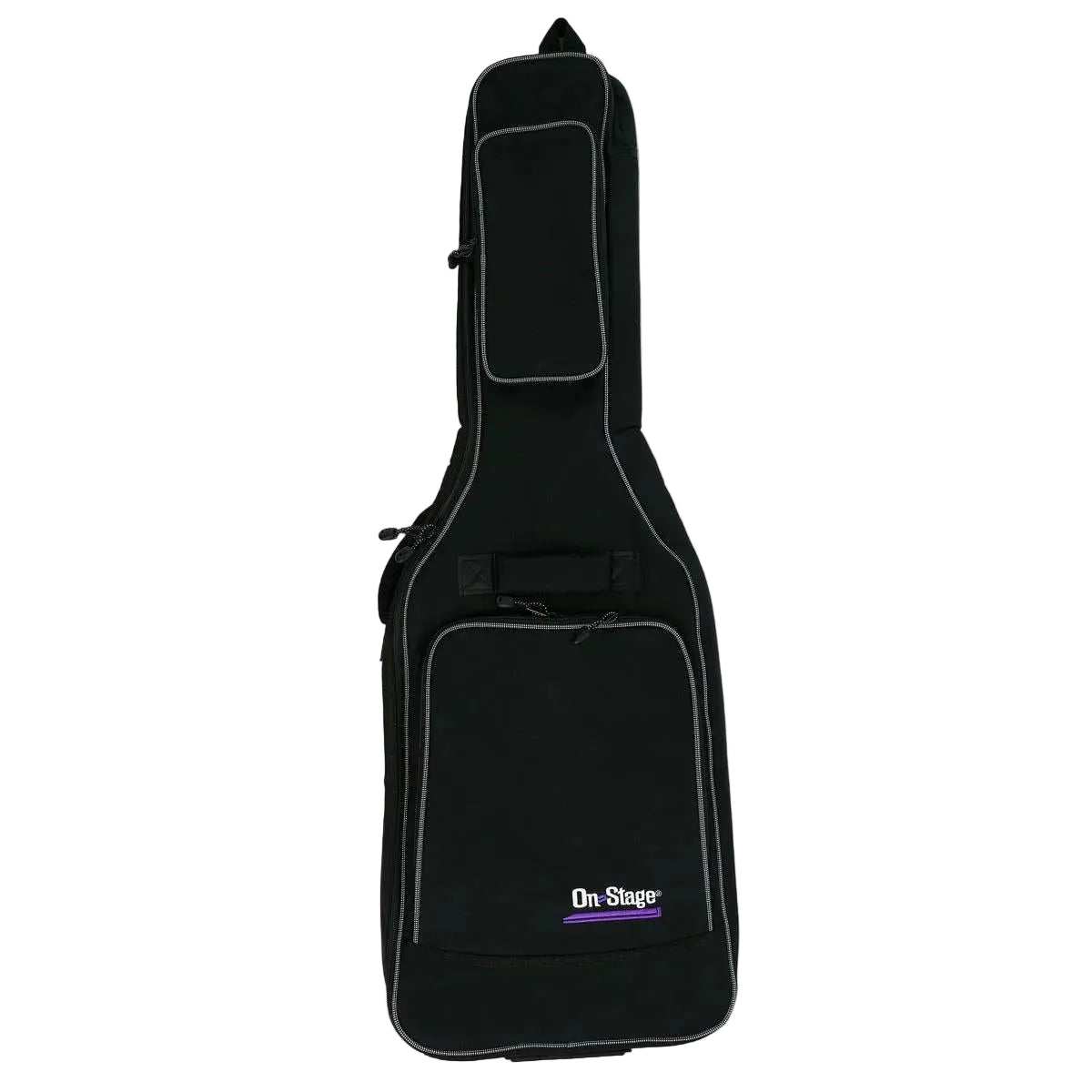 On-Stage GBE4770 deluxe electric guitar gig bag in black, front with On-Stage logo
