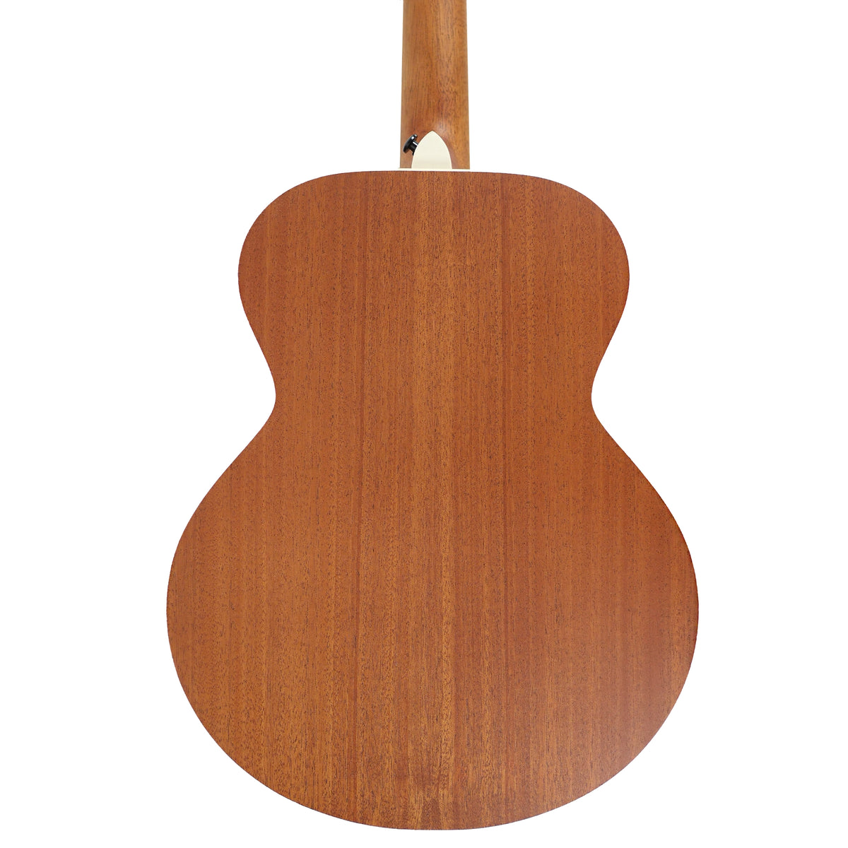 The rear view highlights the mahogany laminate back and mahogany neck of the Flight PIXI BK.