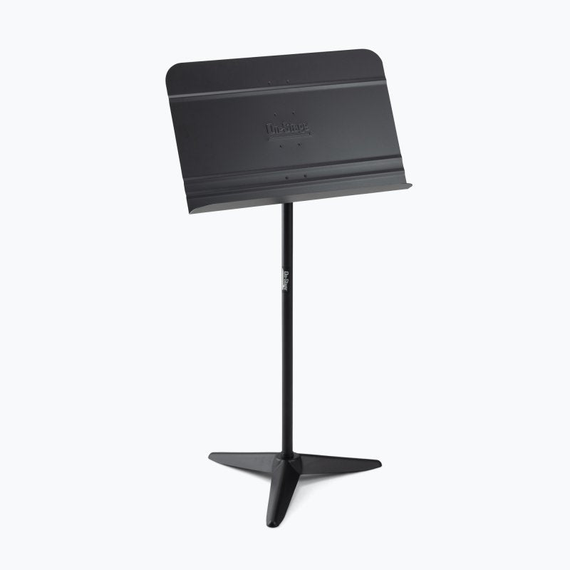 On-Stage SM7711B black orchestra music stand with wide aluminum bookplate and tripod base