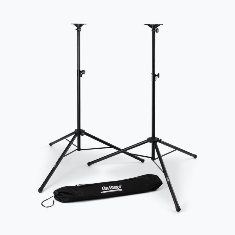Two On-Stage SSP7850 speaker stands with their carry bag